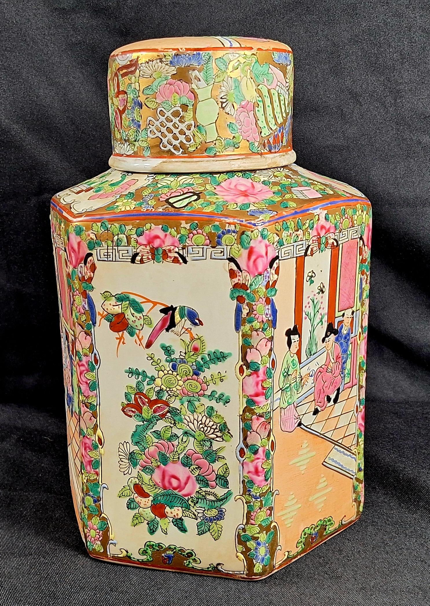 Antique Chinese Export Porcelain Hexagonal Lidded Ginger Jar - Famille Rose - 2