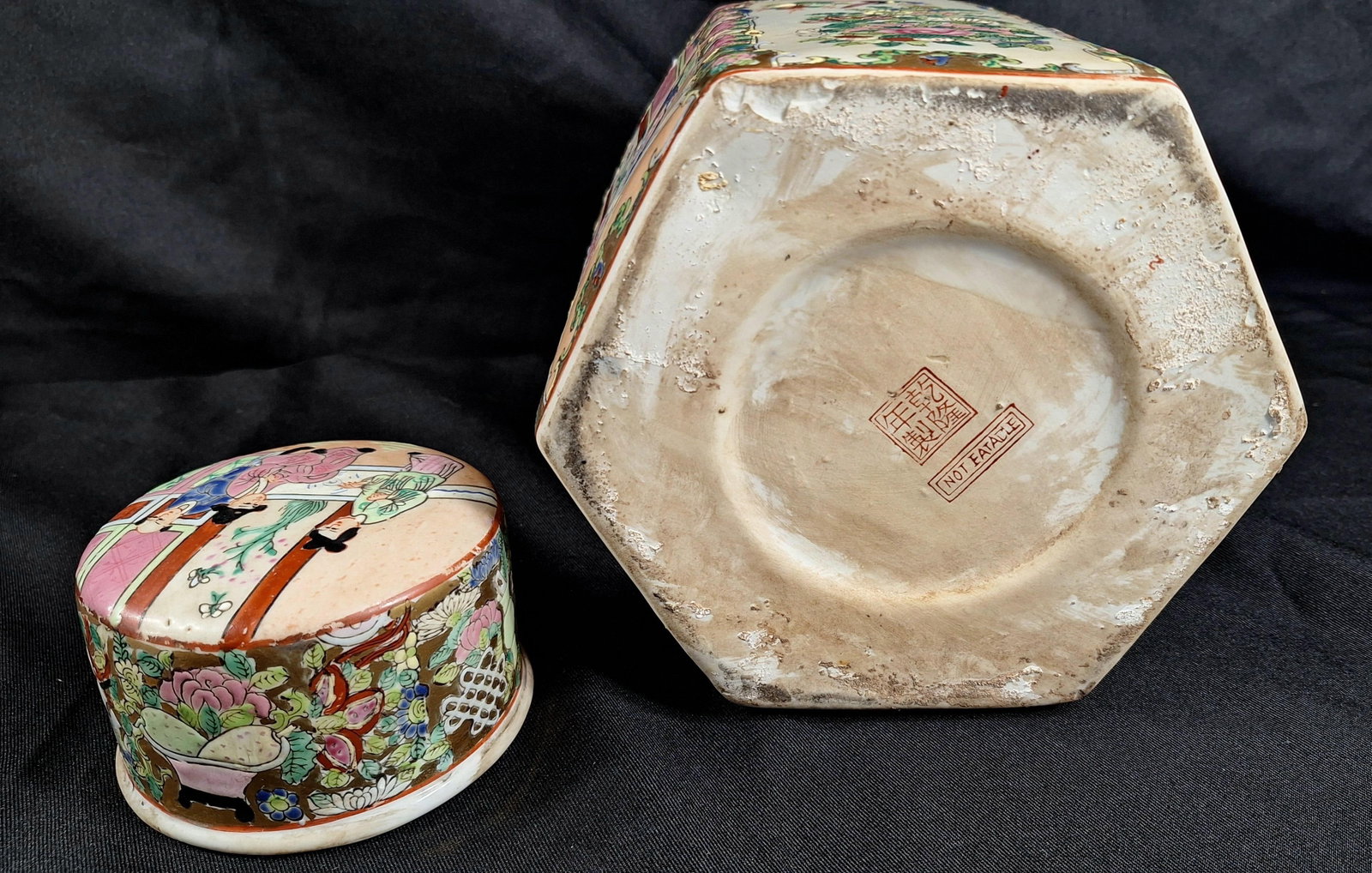 Antique Chinese Export Porcelain Hexagonal Lidded Ginger Jar - Famille Rose - 8