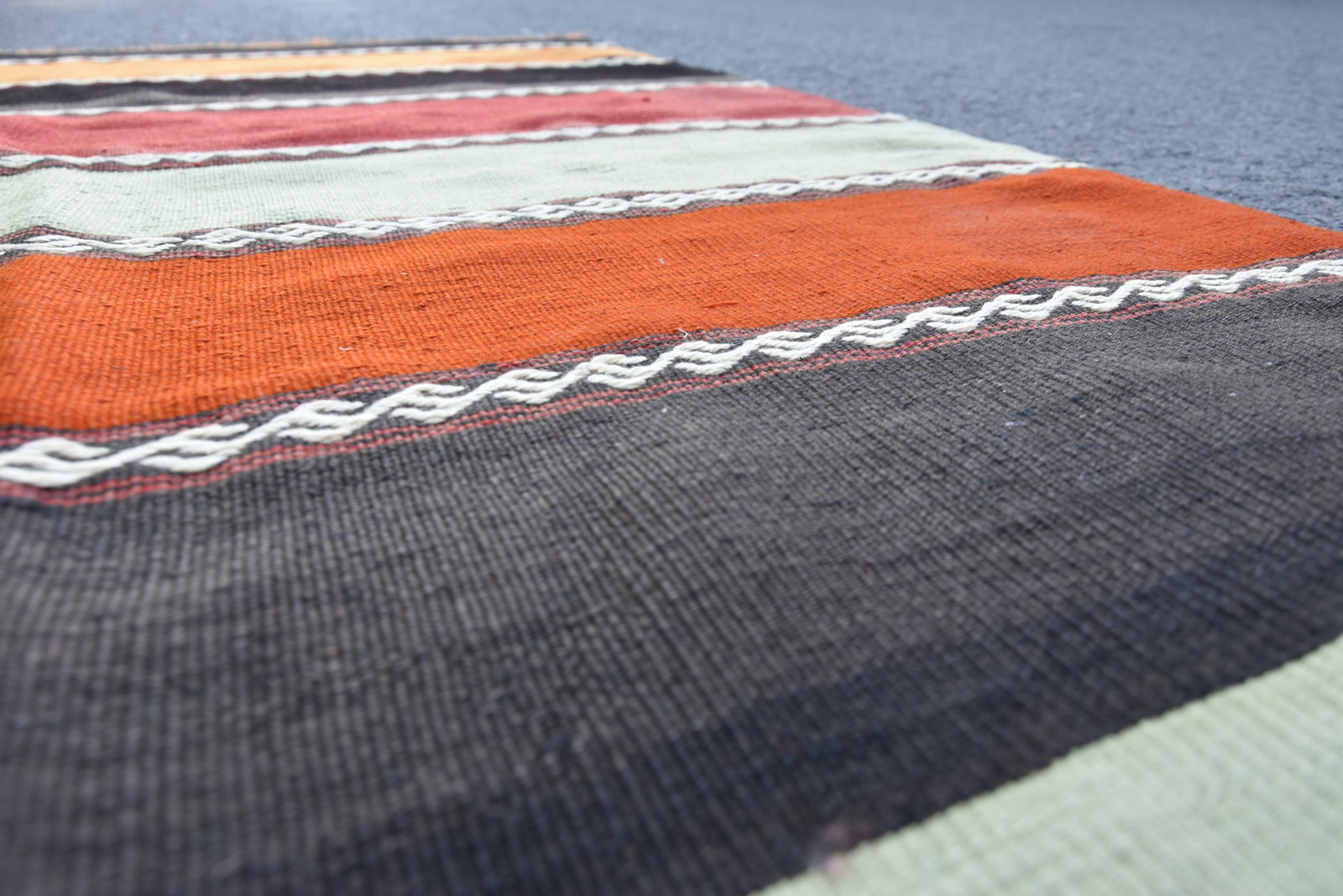 1960s Rustic Style Hand Knotted Traditional Anatolian Wool Kilim Runner Rug 3.4 X 10 Ft - 10