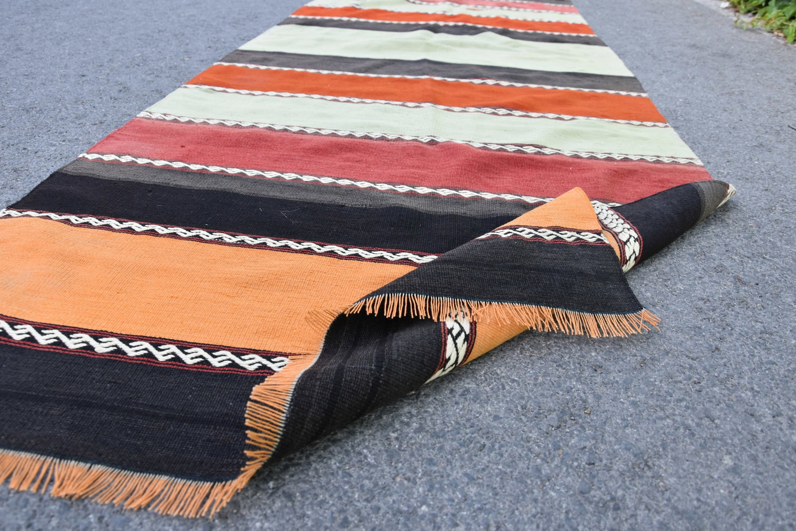 1960s Rustic Style Hand Knotted Traditional Anatolian Wool Kilim Runner Rug 3.4 X 10 Ft - 11