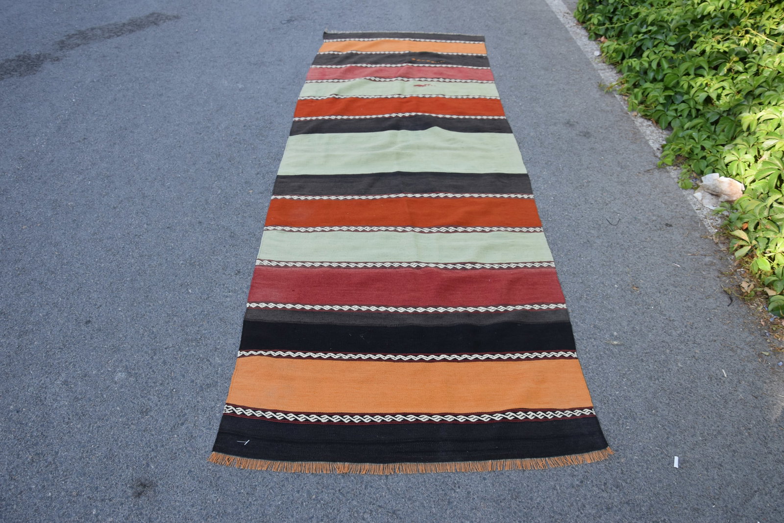 1960s Rustic Style Hand Knotted Traditional Anatolian Wool Kilim Runner Rug 3.4 X 10 Ft - 3
