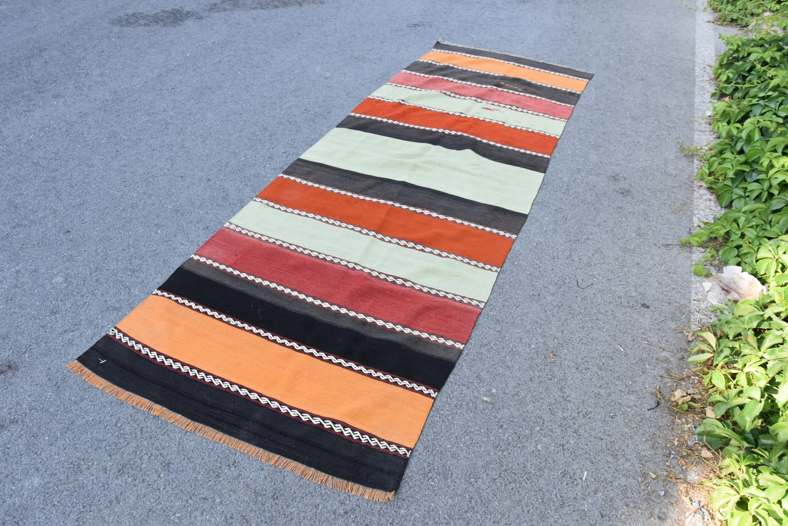 1960s Rustic Style Hand Knotted Traditional Anatolian Wool Kilim Runner Rug 3.4 X 10 Ft - 4