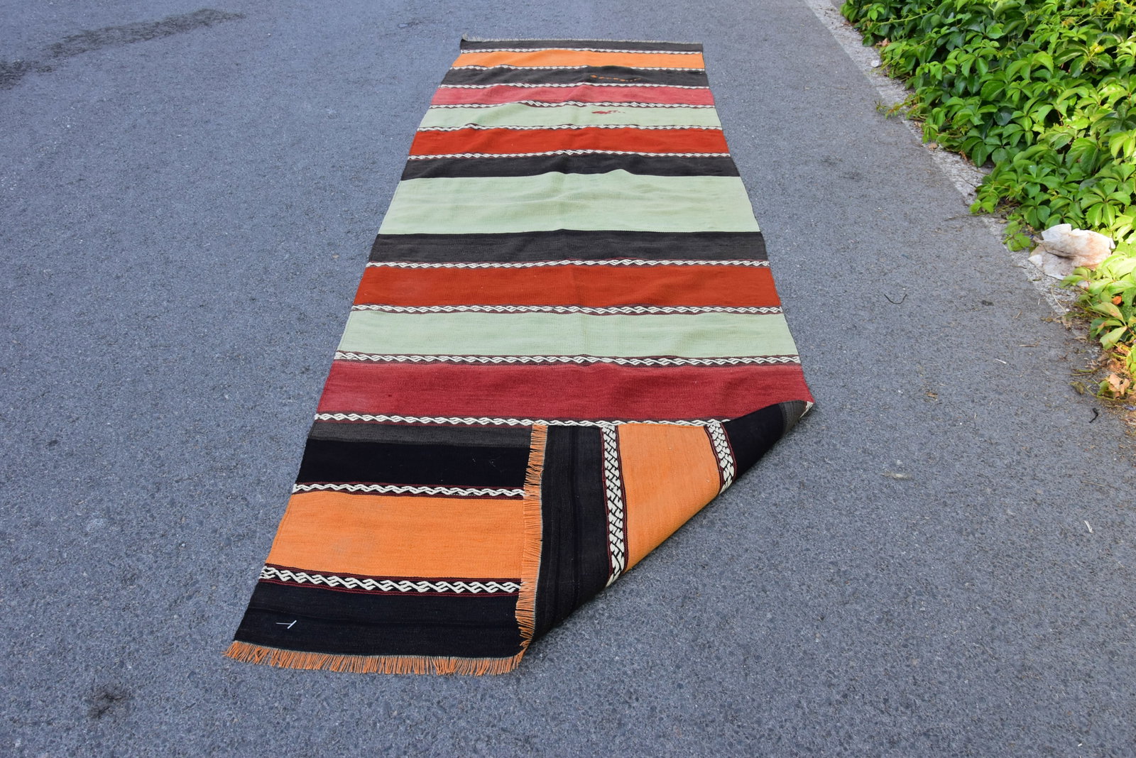 1960s Rustic Style Hand Knotted Traditional Anatolian Wool Kilim Runner Rug 3.4 X 10 Ft - 5