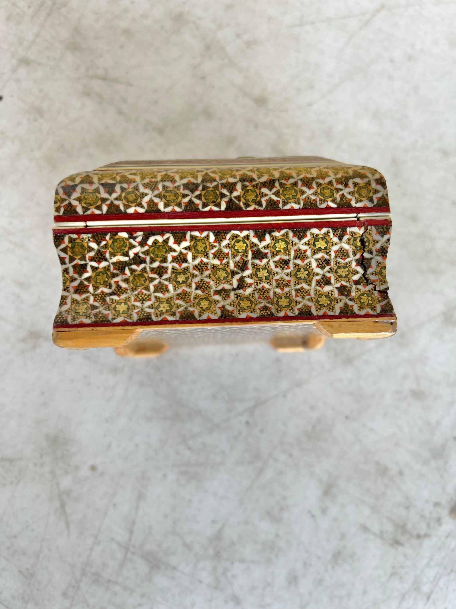 Vintage Footed Middle Eastern Mosaic Wooden Trinket Box - 8