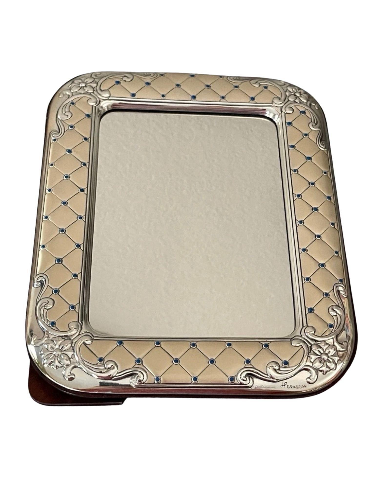 Italian Sterling Silver Picture Frame or Tabletop Vanity Mirror by Leader Argent, Pesaresi Pattern - 8