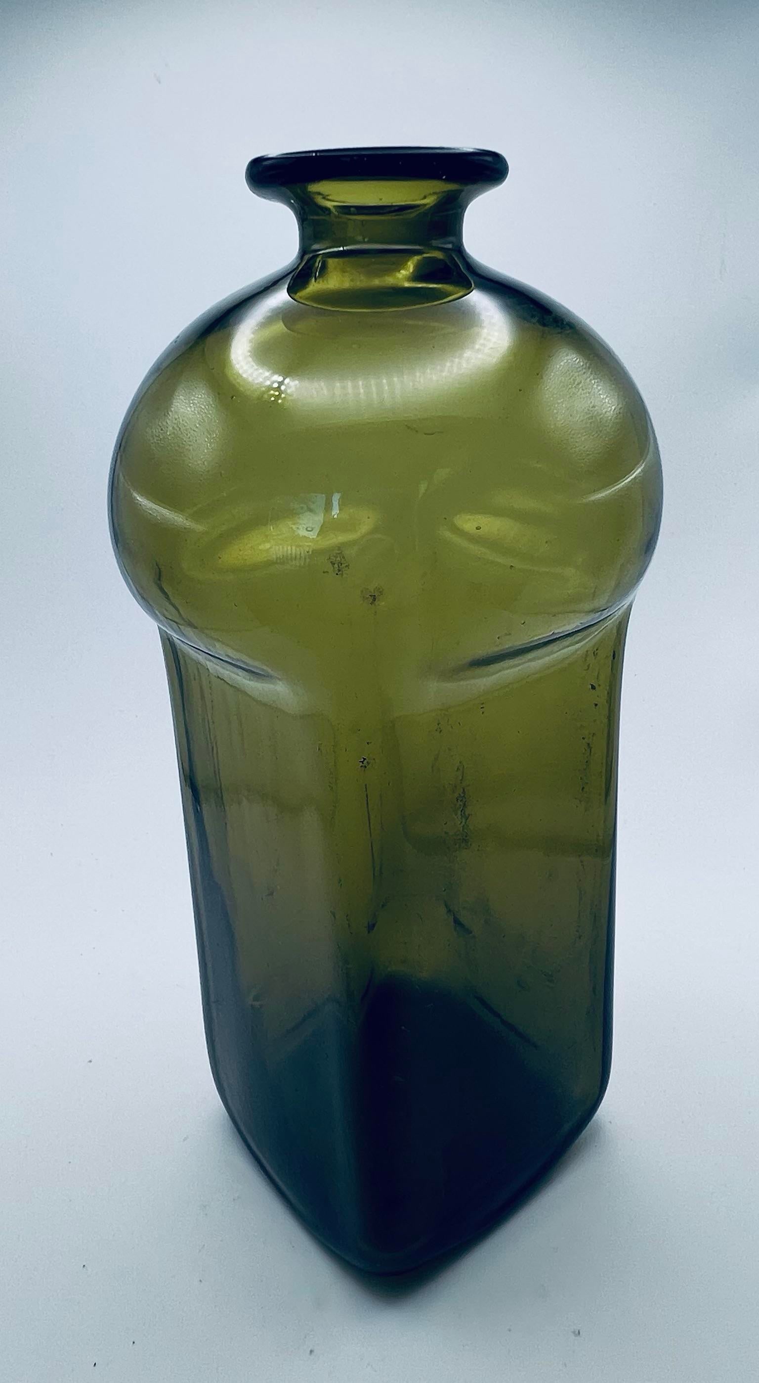1960s Mid Century Modern Scandinavian Green Glass Bottle Bottle or Decanter - 2