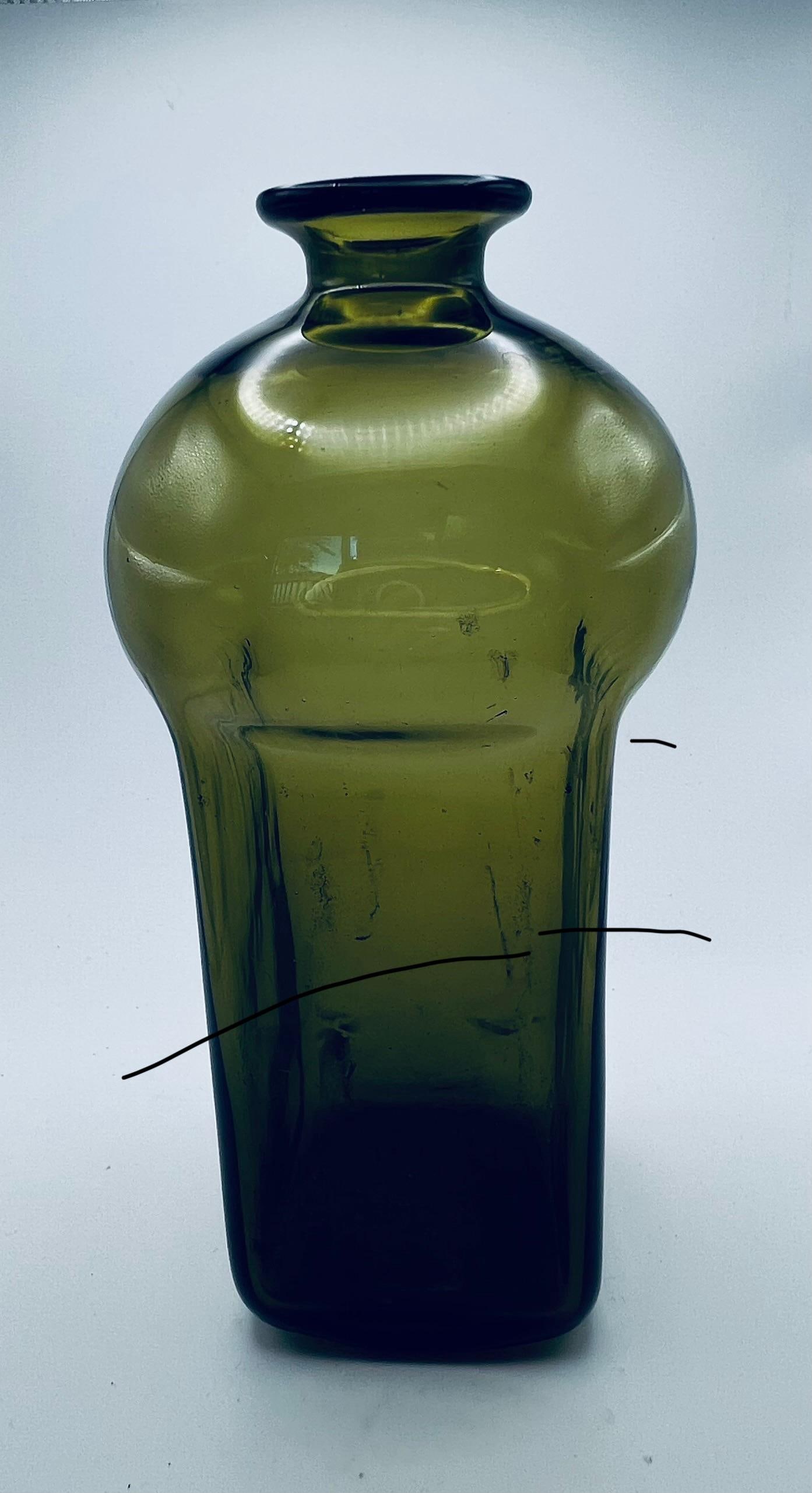 1960s Mid Century Modern Scandinavian Green Glass Bottle Bottle or Decanter - 3