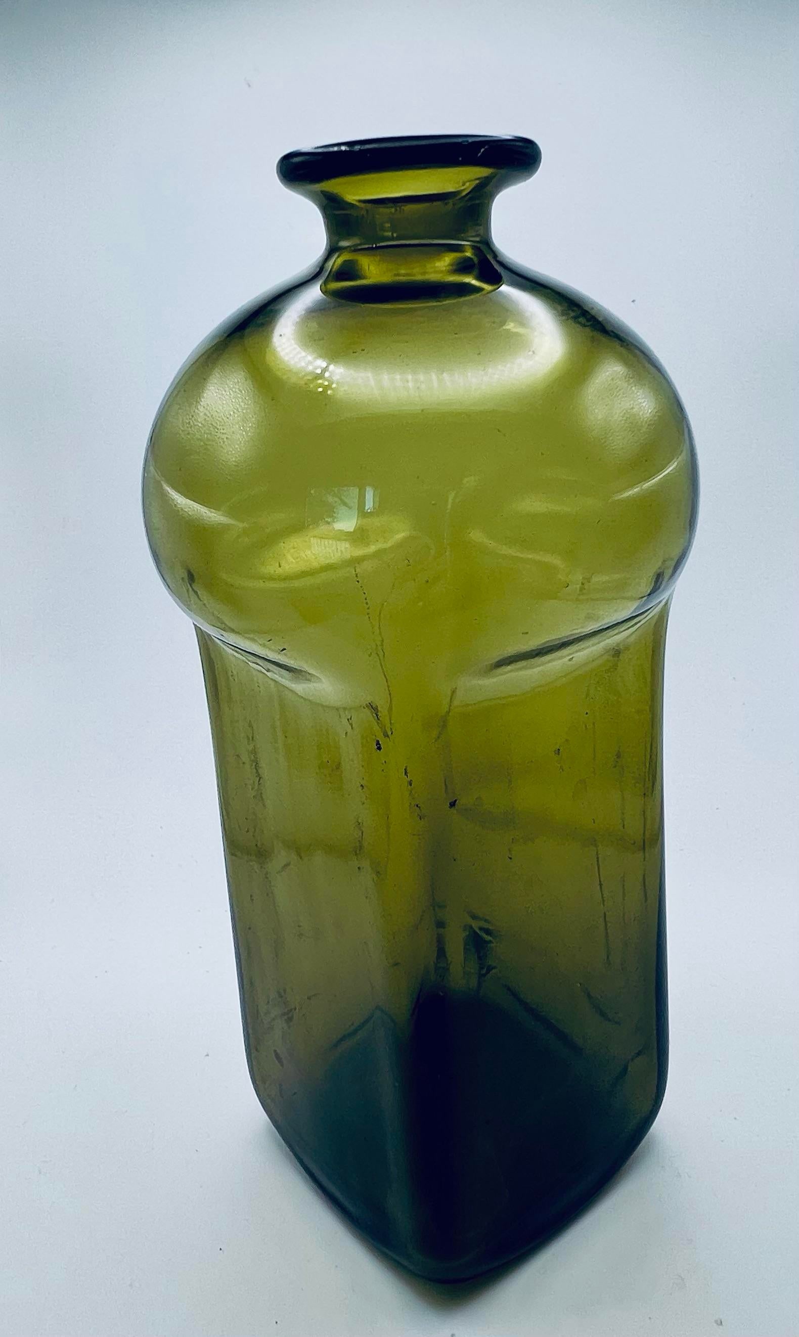 1960s Mid Century Modern Scandinavian Green Glass Bottle Bottle or Decanter - 4