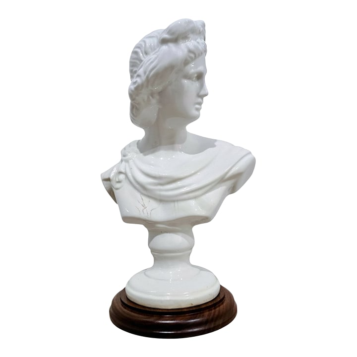 Italian Casa Cameri Marcialla Red Wine Lady Bust Decanter - Fort Worth Import: Elevate a bar cart or Italian-themed vignette with this vintage white ceramic lady bust decanter, originally bottled with Marcialla red wine and produced by C.A.S.A. Cameri in the Novara region of