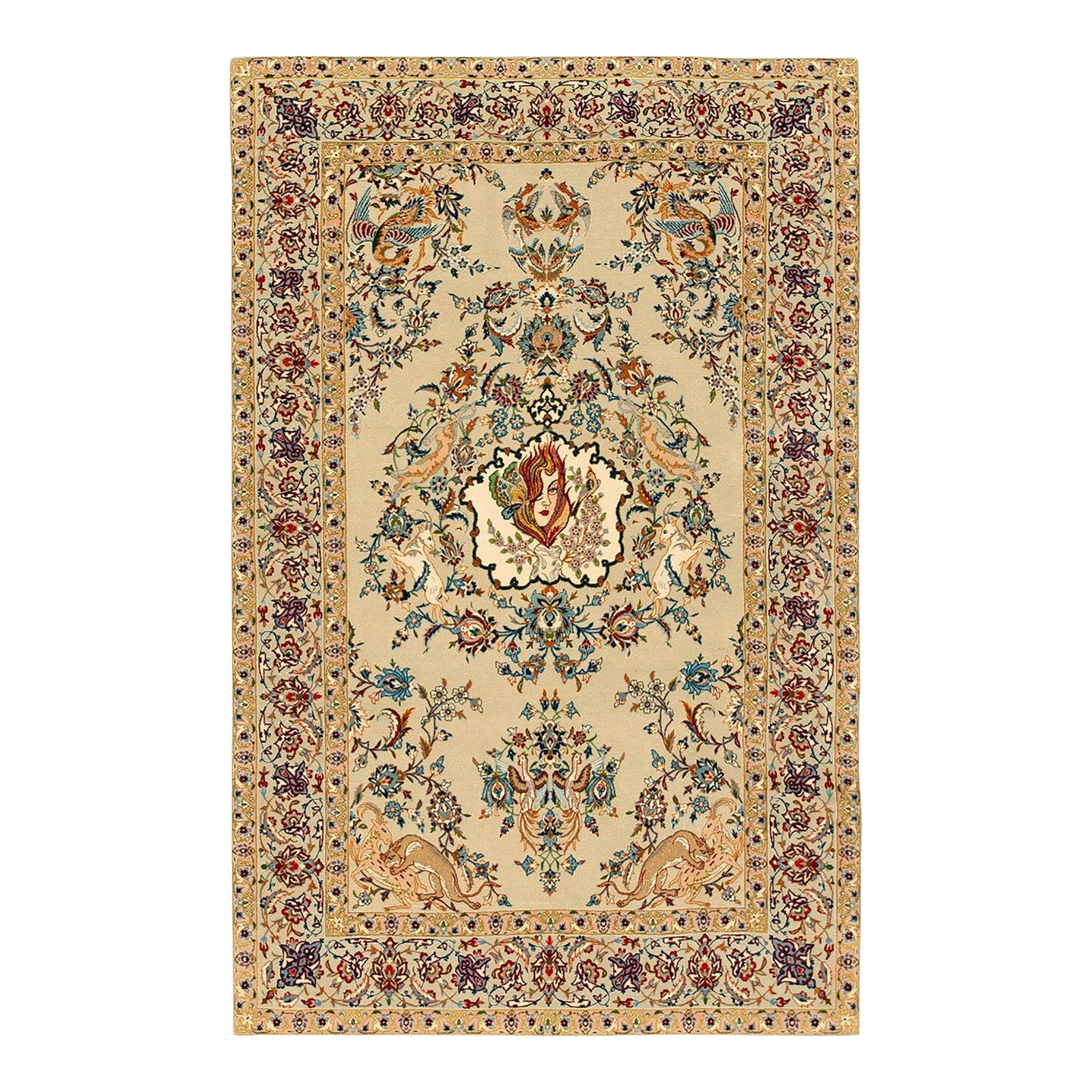1940s Tan Sand Medallion Floral Antique Persian Isfahan Rug 3' 5'' X5' 3'' Handknotted Wool Carpet: Antique Persian Isfahan Rug, Size: 3' 5'' x5' 3'' A one-of-a-kind antique Isfahan rug, The piece measures approximately 3'5'' * 5'3'' (per the seller listing). Isfahan (Esfahan) is a historic city in