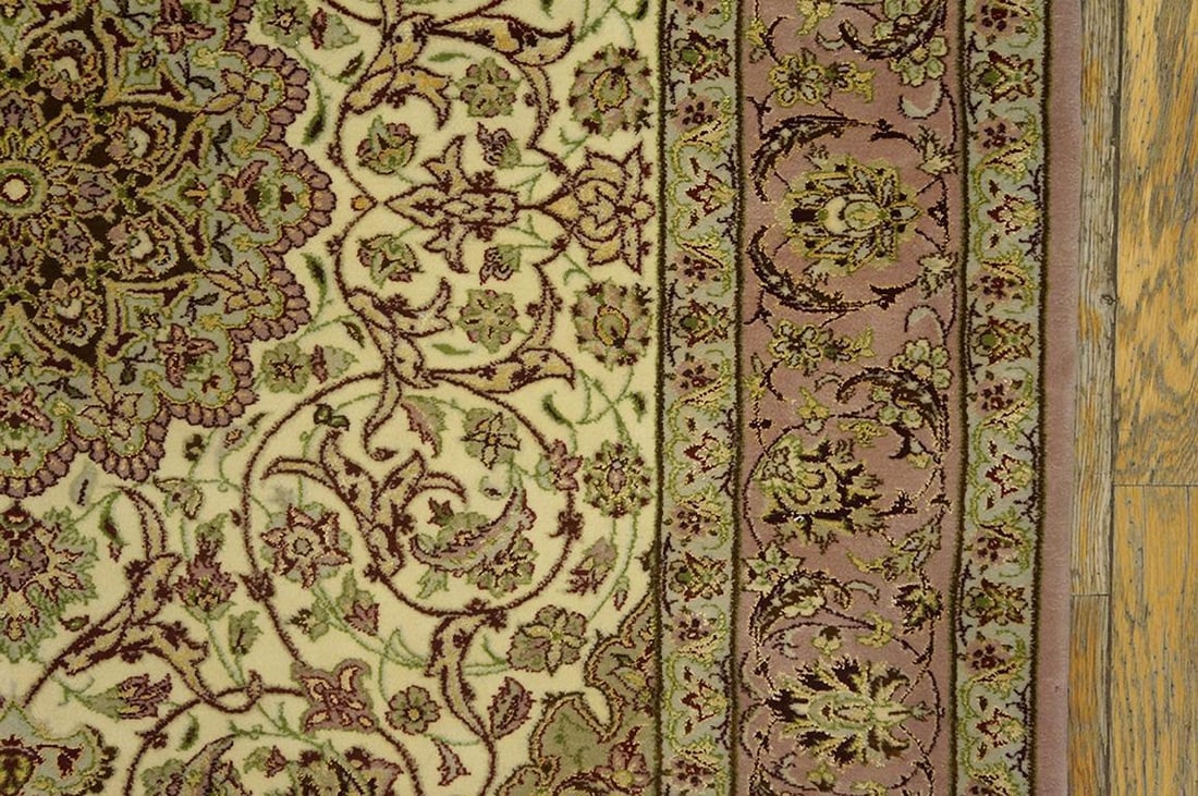 1940s Tan Sand Medallion Floral Antique Persian Isfahan Rug 3' 5'' X5' 3'' Handknotted Wool Carpet - 4