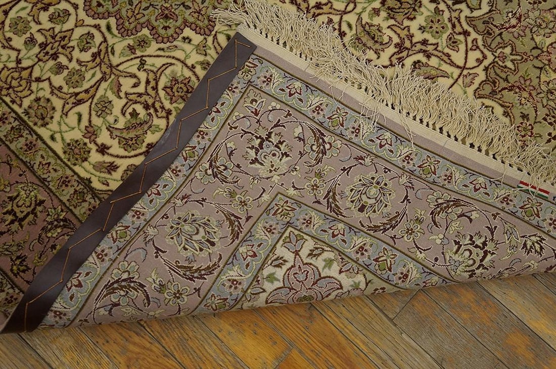 1940s Tan Sand Medallion Floral Antique Persian Isfahan Rug 3' 5'' X5' 3'' Handknotted Wool Carpet - 6