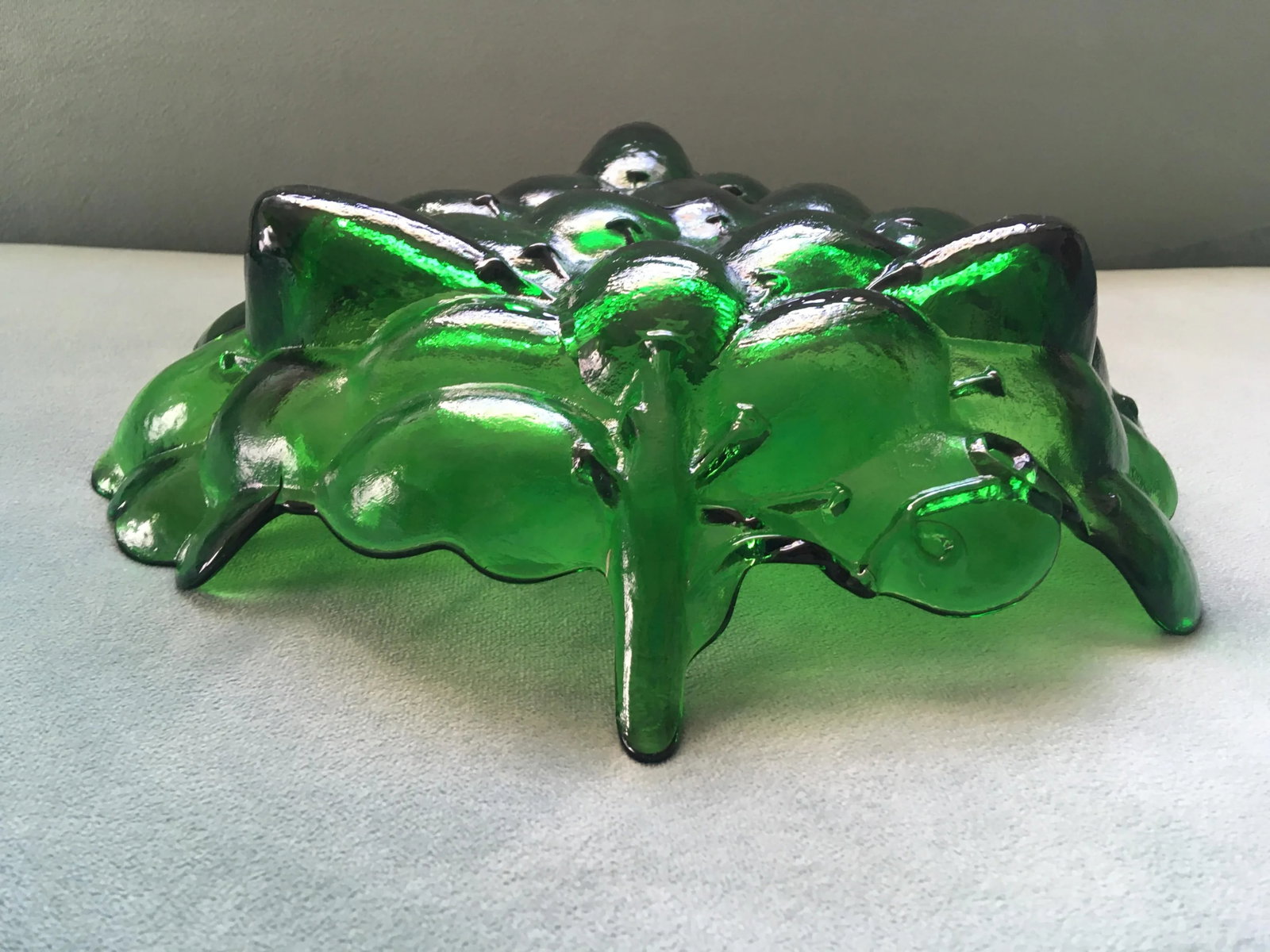 1960's Green Grape Glass Footed Bowl - 6