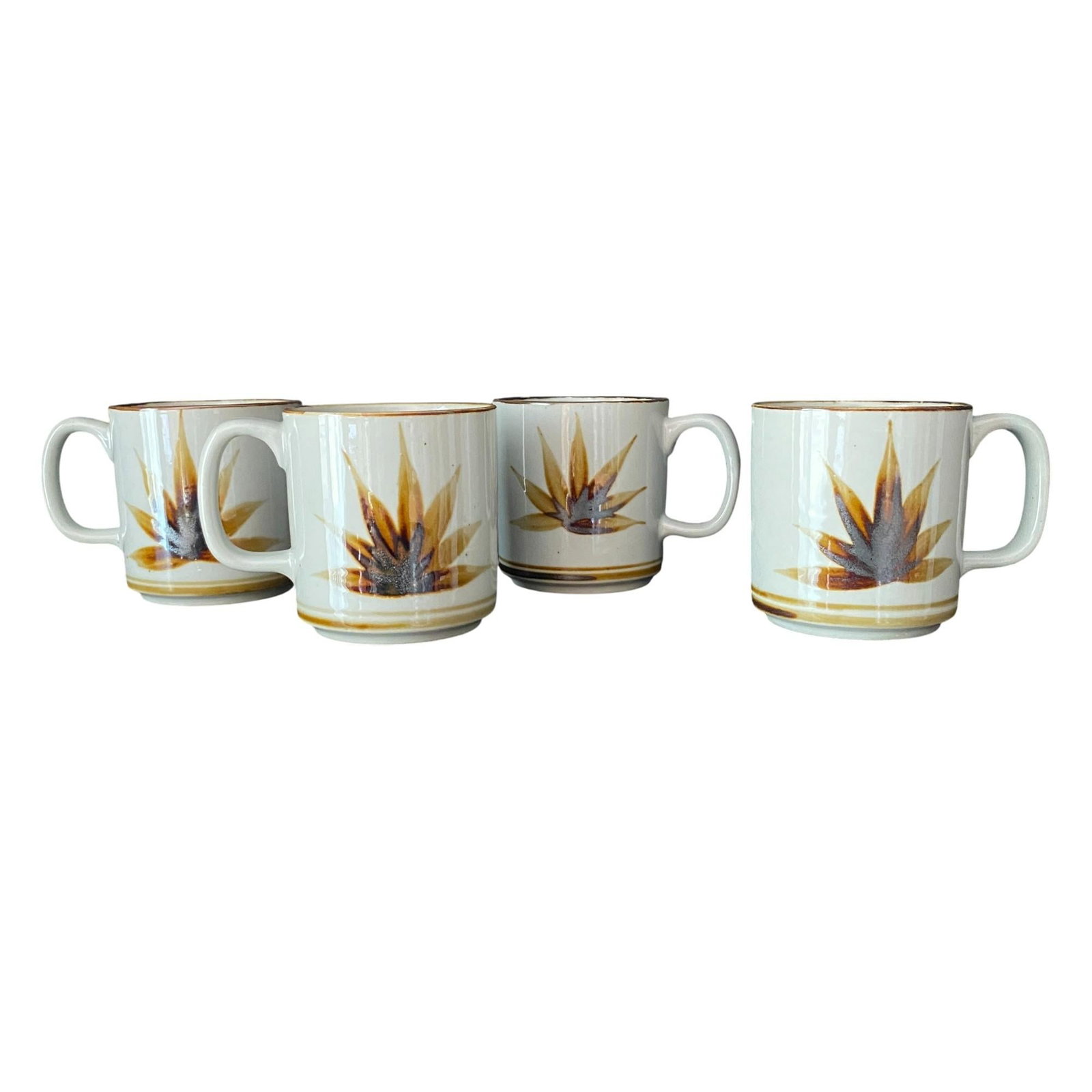 1960s Set of 4 Vintage Otagiri MCM Leaf Agave Plant Coffee Tea Mugs - 3