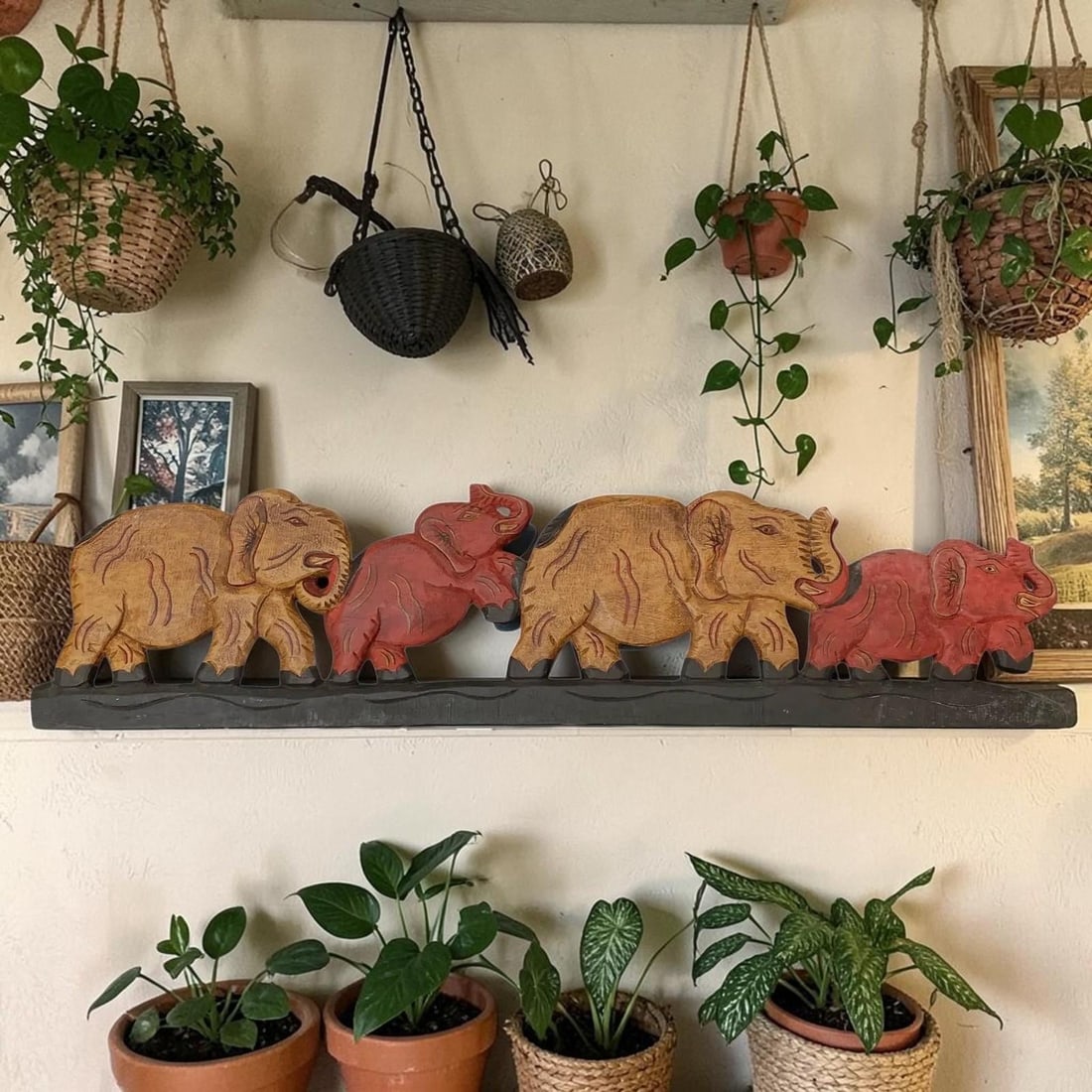 1990s Carved Wooden Elephant Over the Door / Wall Hanging Bohemian Decor India - 2