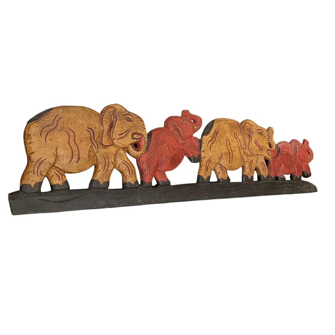 1990s Carved Wooden Elephant Over the Door / Wall Hanging Bohemian Decor India - 3