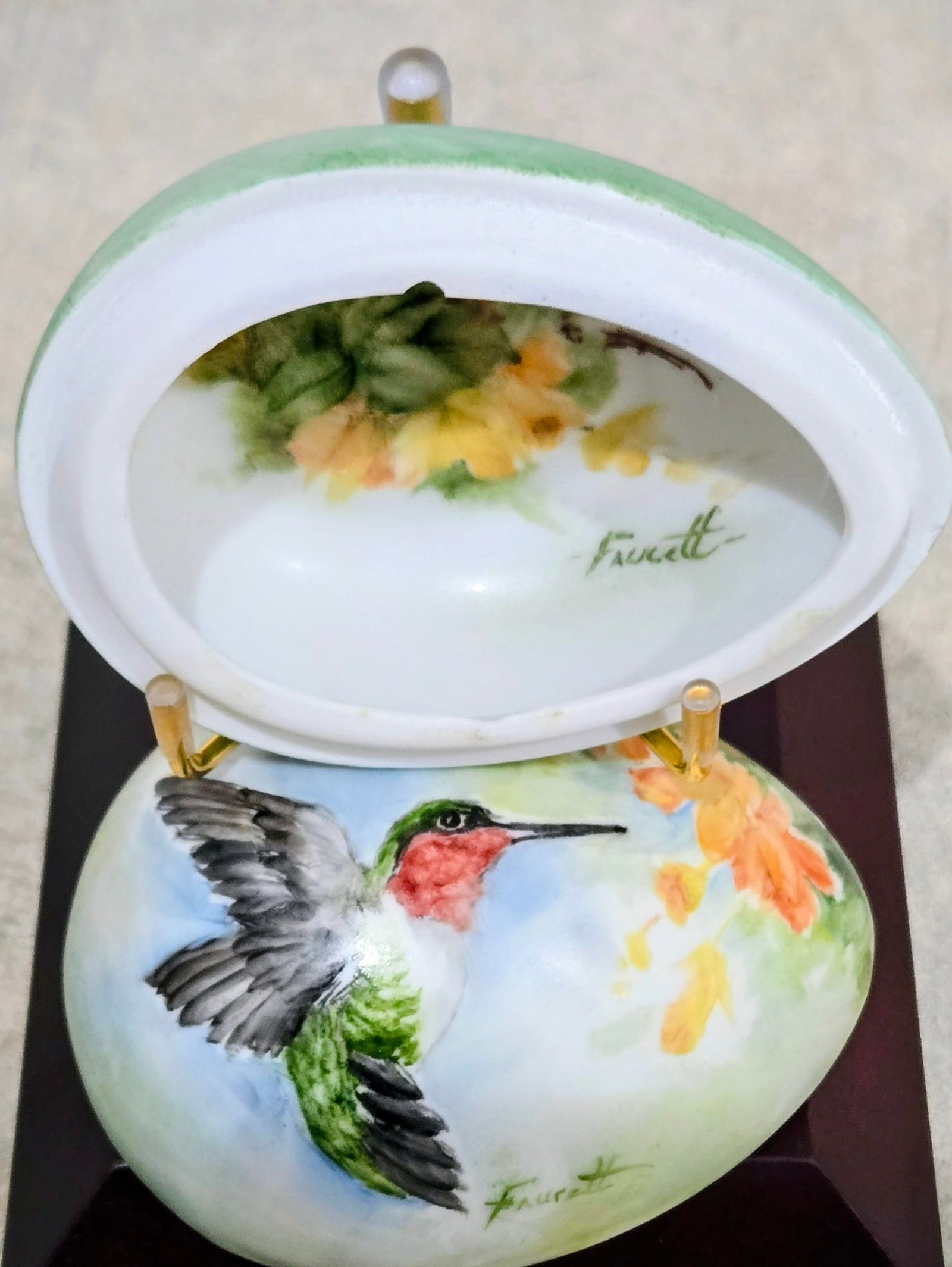 Gerold Porzellan Bavaria Egg Trinket Box - Hand-Painted, Signed Faucett, Mid-Century - 4