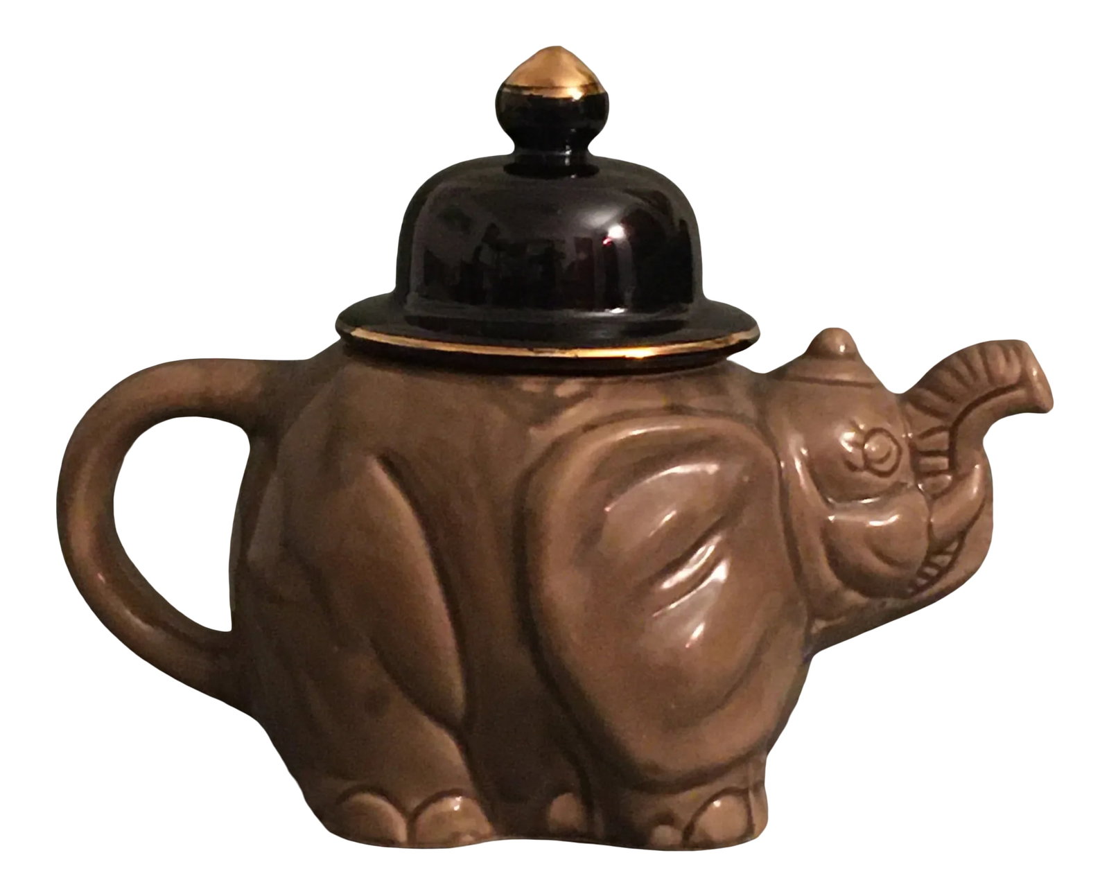 1960s Grey & Black Ceramic Elephant Teapot: An elegant elephant in excellent condition. Ships within 1-2 days using USPS. All items packed with care. Please contact us with any questions. Arrives within 2-5 business days after receiving