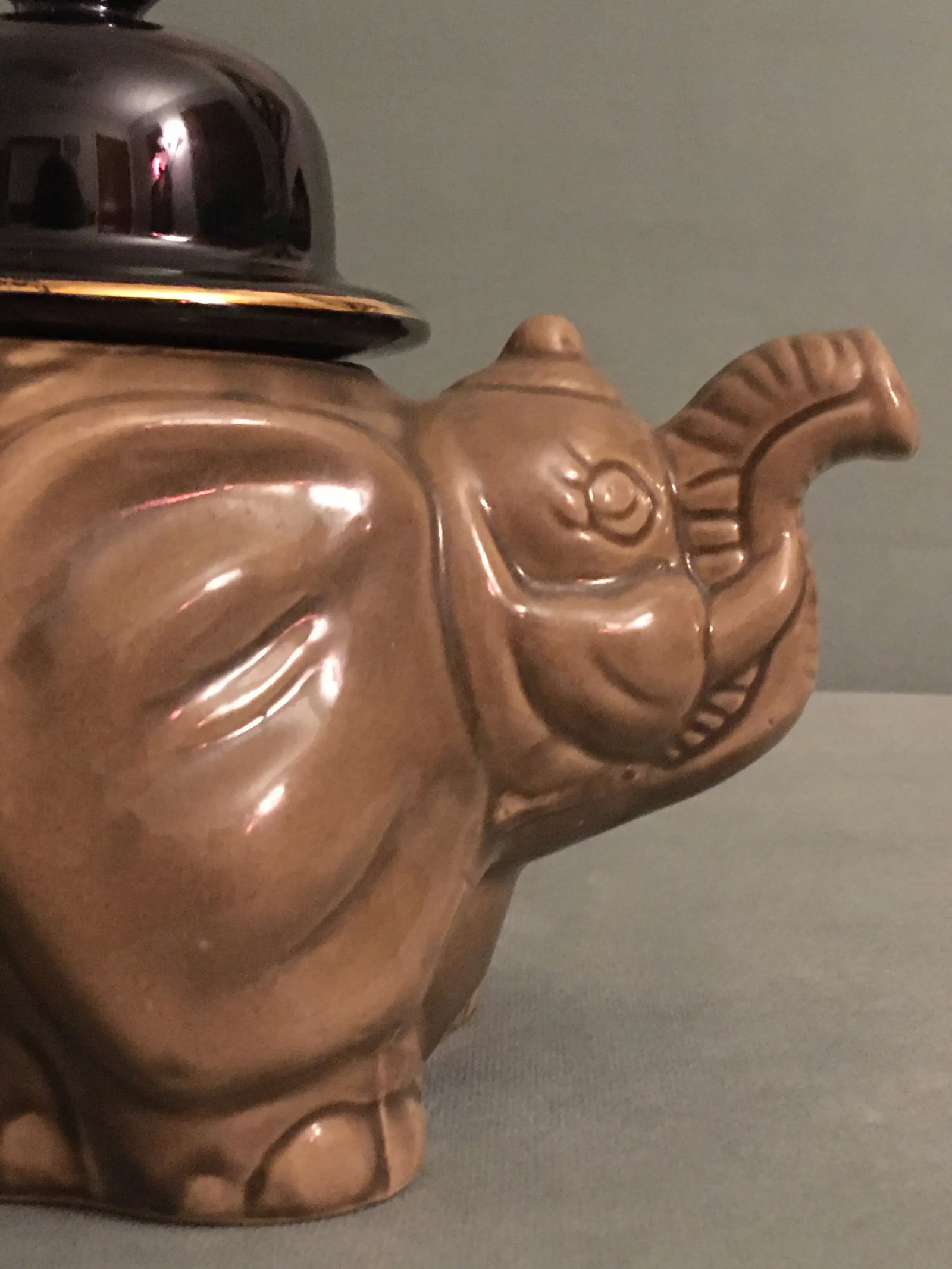 1960s Grey & Black Ceramic Elephant Teapot - 2