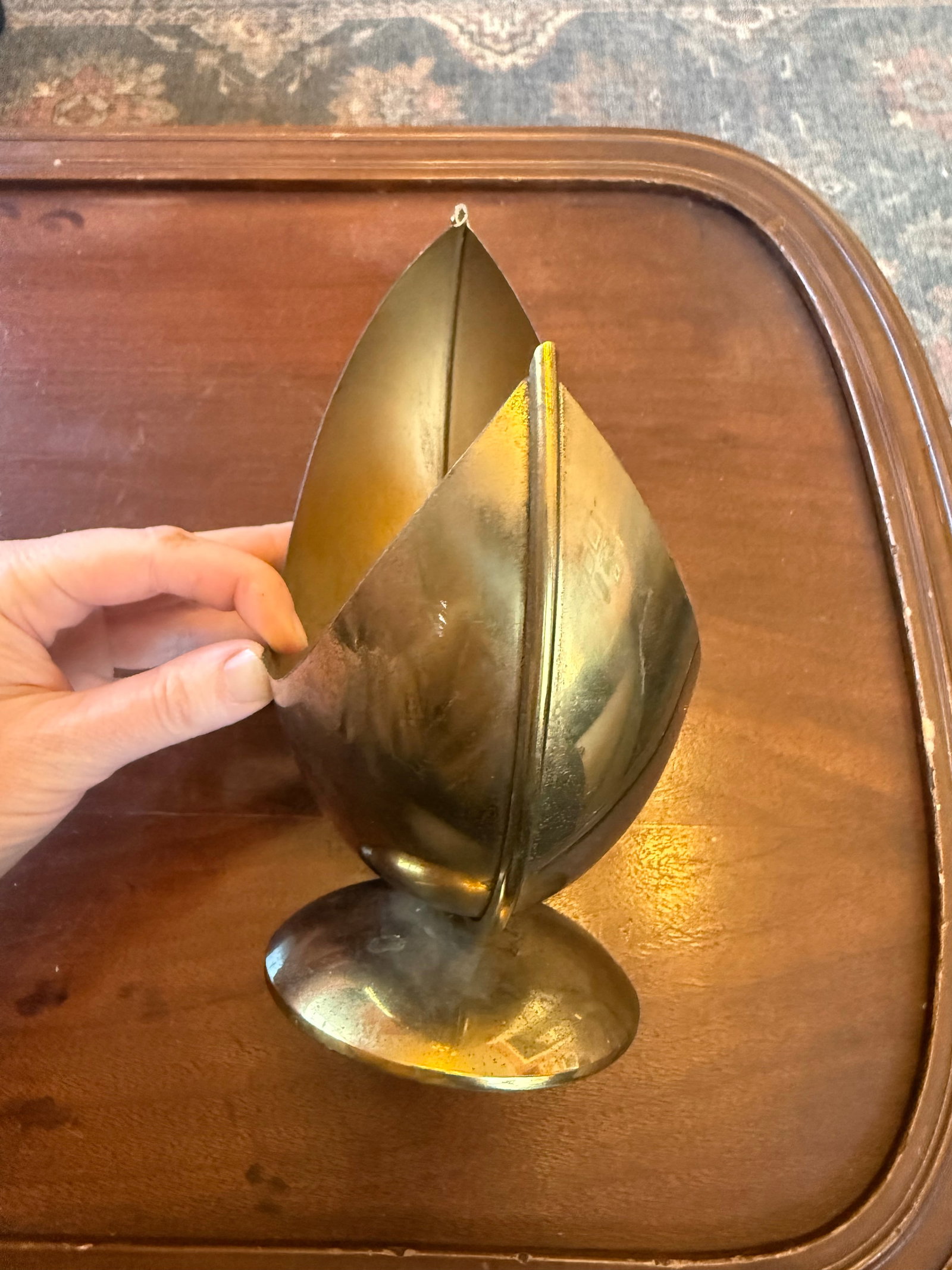 Vintage Sculptural Brass Crescent Bowl on Pedestal Stand - 6