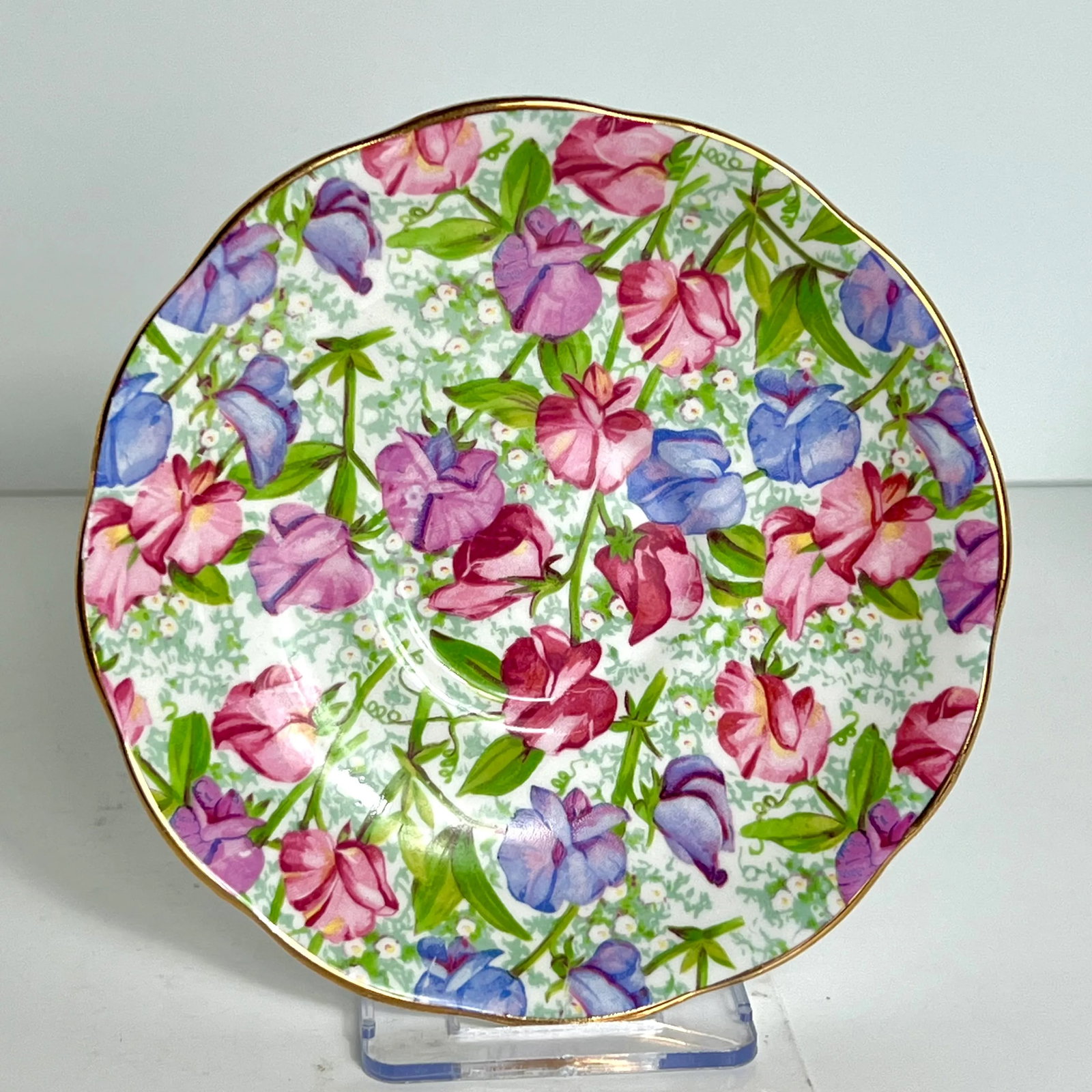 Vintage Sweet Pea Tea Cup & Saucer, April Birthday Flower of the Month, Royal Standard Bone China, E - 7