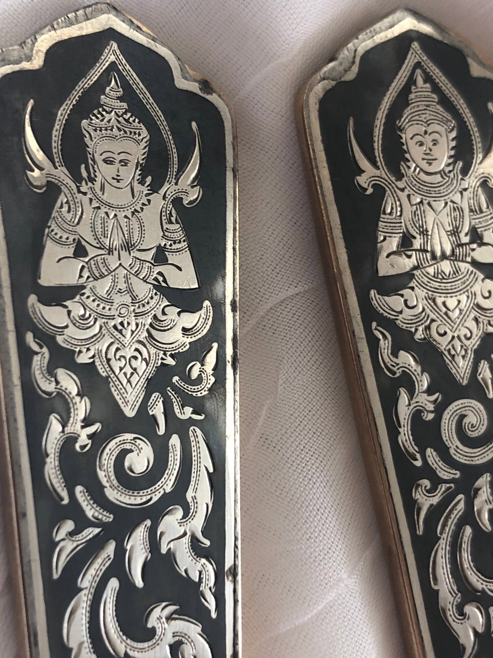 Vintage Siam Engraved Sterling Silver and Brass Serving Utensils Thailand - 2
