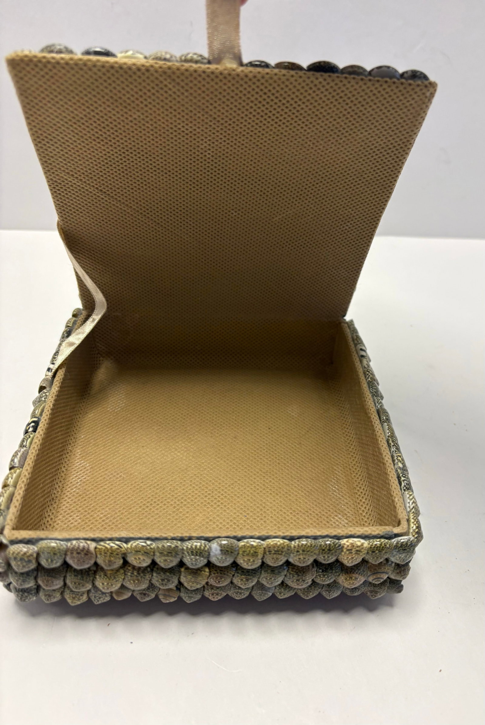 Vintage Handmade Shell Art Box With Floral Mosaic Lid | Coastal Boho Decorative Storage - 6