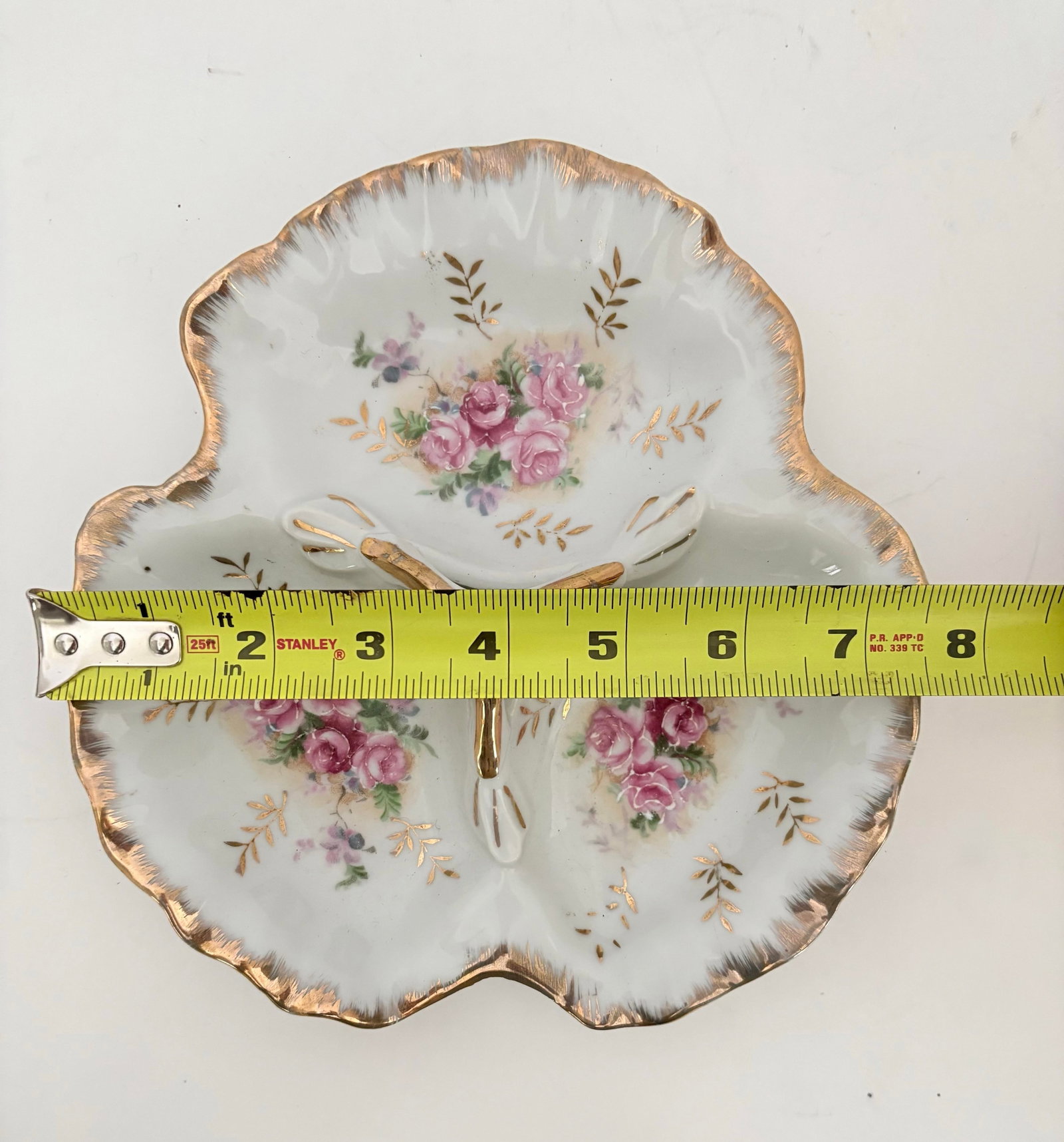Vintage Japanese Porcelain Divided Dish With Pink Roses & Gold Gilt Trim Hollywood Regency Decor - 5