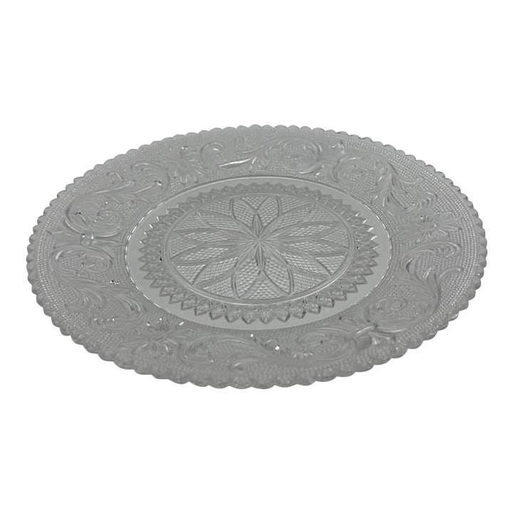 Vintage Westmoreland Crystal Princess Feather Pattern Salad Plate 8": The Vintage Westmoreland Crystal Princess Feather Pattern Salad Plate is a stunning piece of decorative dinnerware featuring a delicate, intricate design. This 8" plate belongs to the Princess