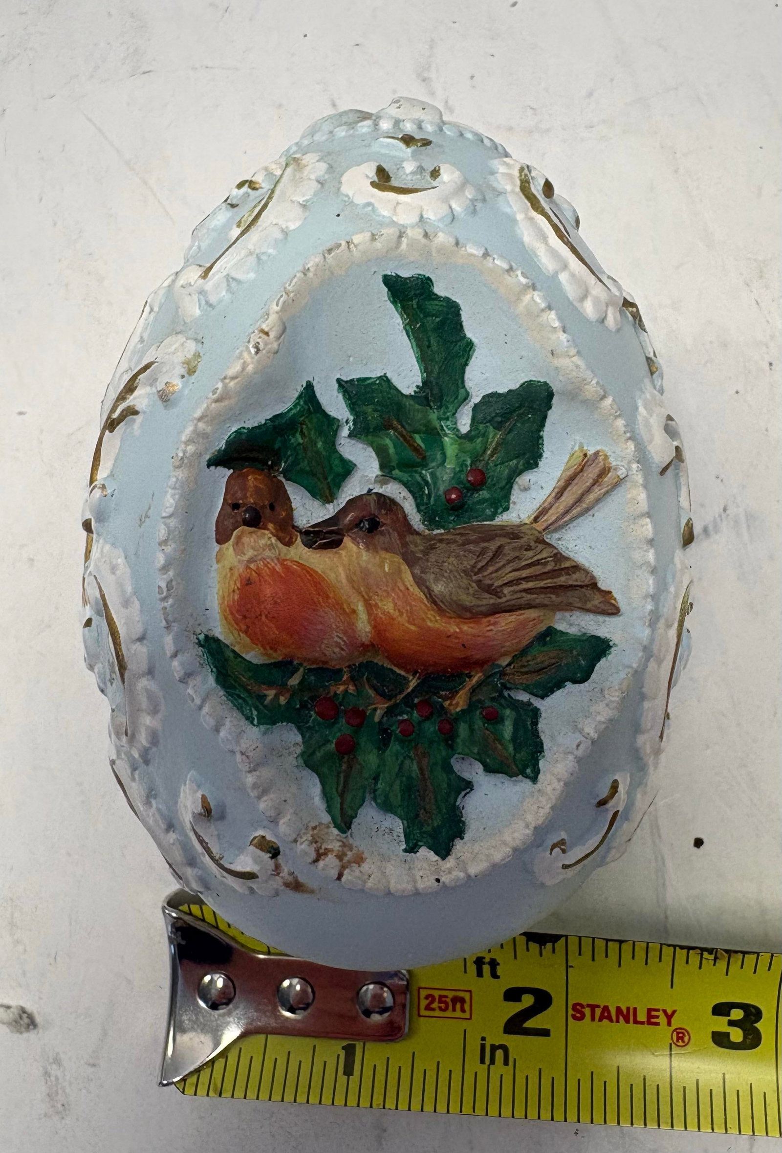 Vintage Hand-Painted Chalkware Egg With Robin Bird Motif - 6
