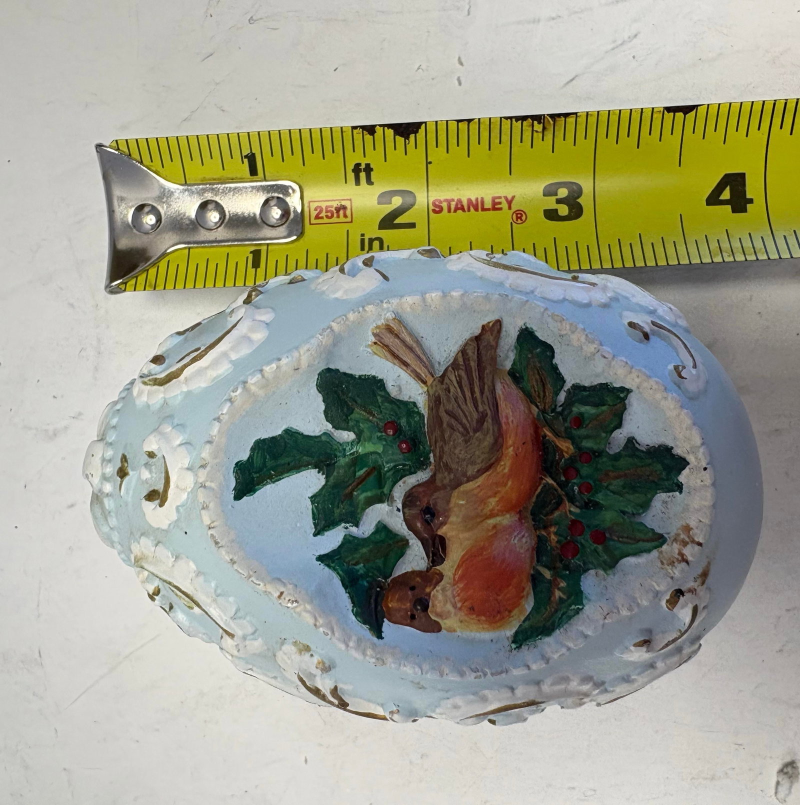 Vintage Hand-Painted Chalkware Egg With Robin Bird Motif - 7