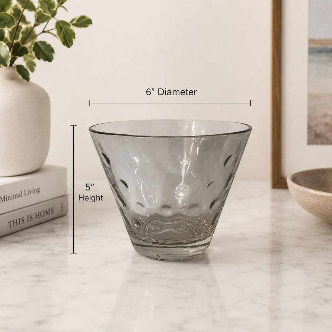 Mid 20th Century Hand-Blown Clear Art Glass Optic Bubble Bowl / Ice Bucket Style Cooler 5"t X 6"d - 2