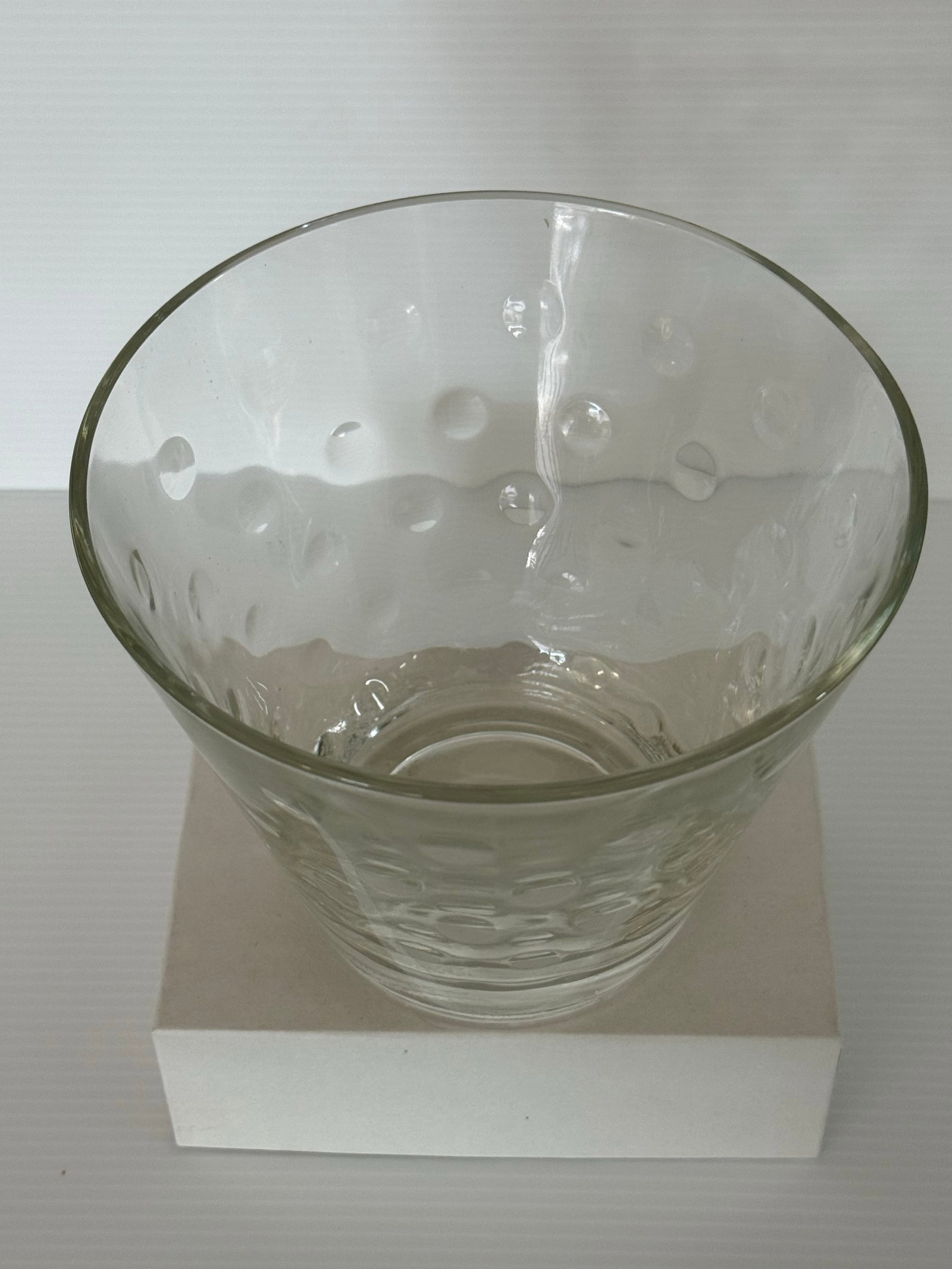 Mid 20th Century Hand-Blown Clear Art Glass Optic Bubble Bowl / Ice Bucket Style Cooler 5"t X 6"d - 3