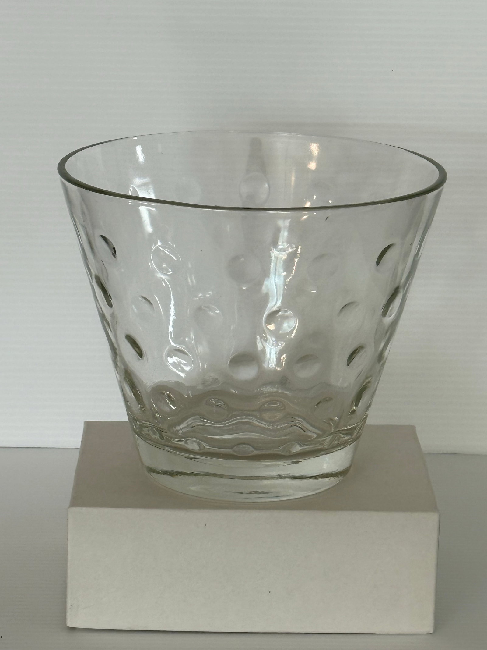 Mid 20th Century Hand-Blown Clear Art Glass Optic Bubble Bowl / Ice Bucket Style Cooler 5"t X 6"d - 5
