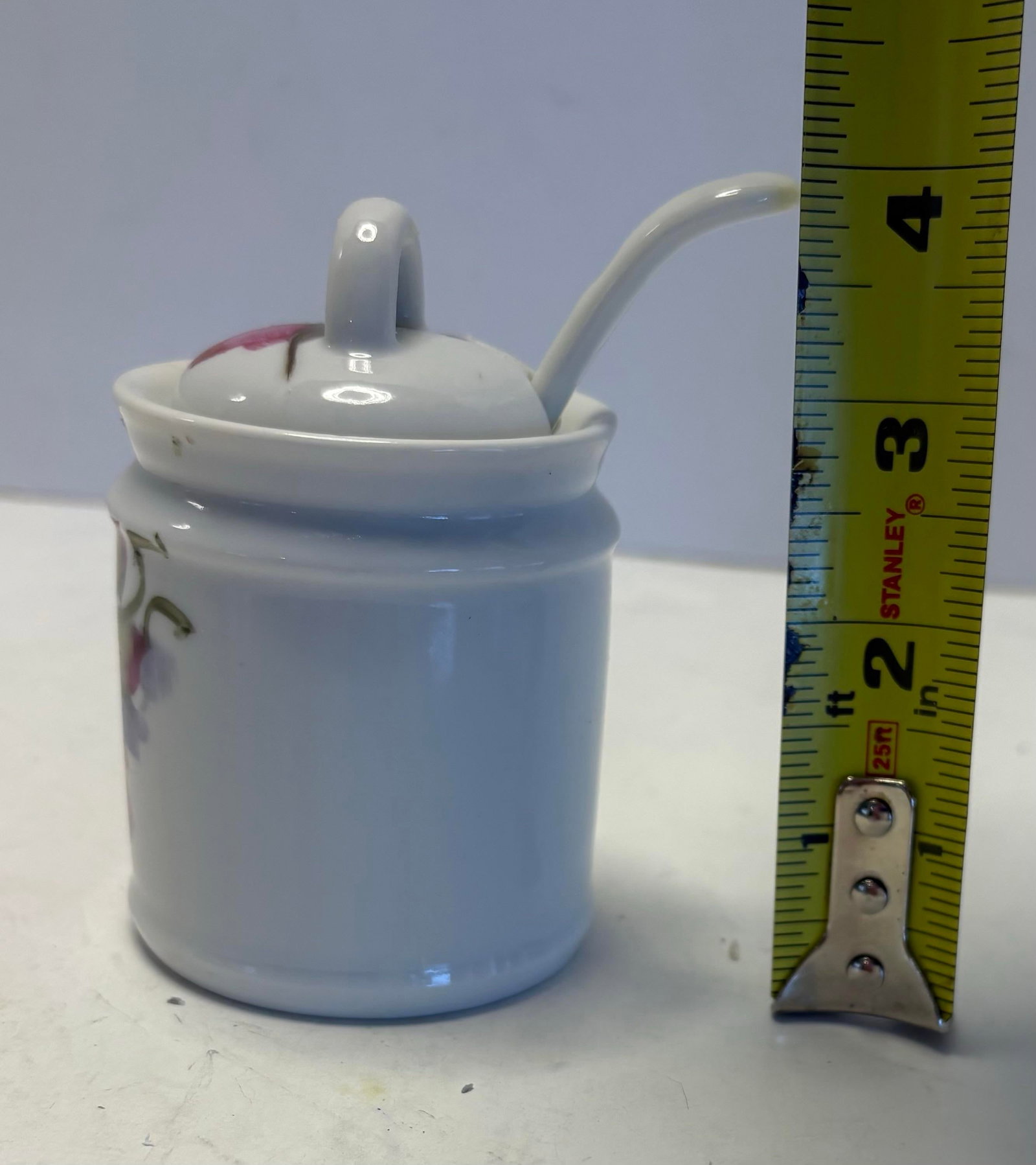 Mid 20th Century Floral Porcelain Jam Pot With Matching Spoon - 8