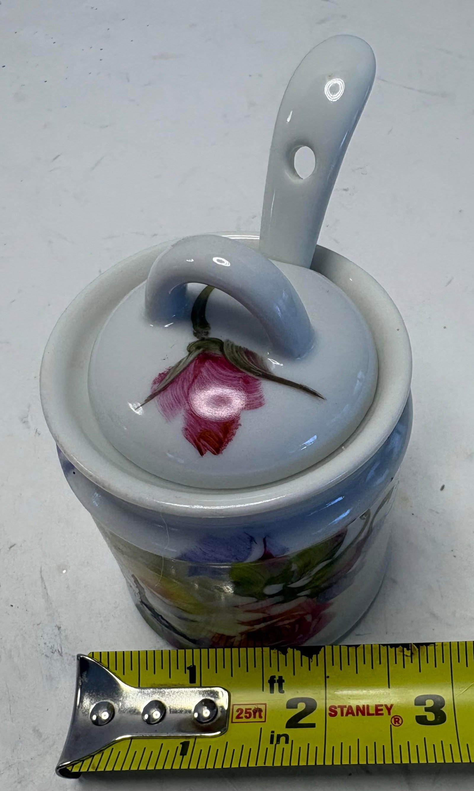 Mid 20th Century Floral Porcelain Jam Pot With Matching Spoon - 9