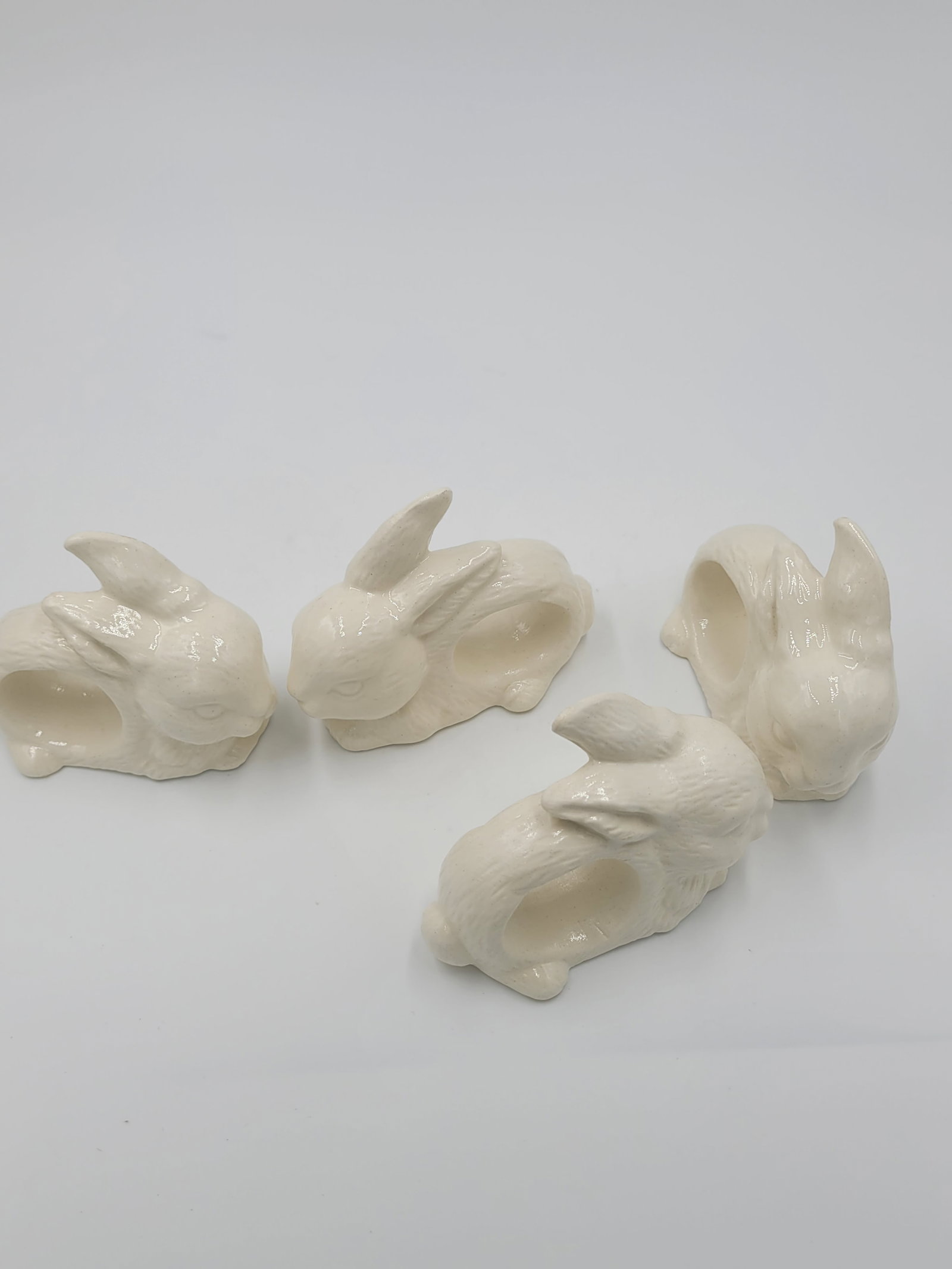 1990s Farmhouse Glazed White Ceramic Bunny Napkin Rings-Set of 4 - 10