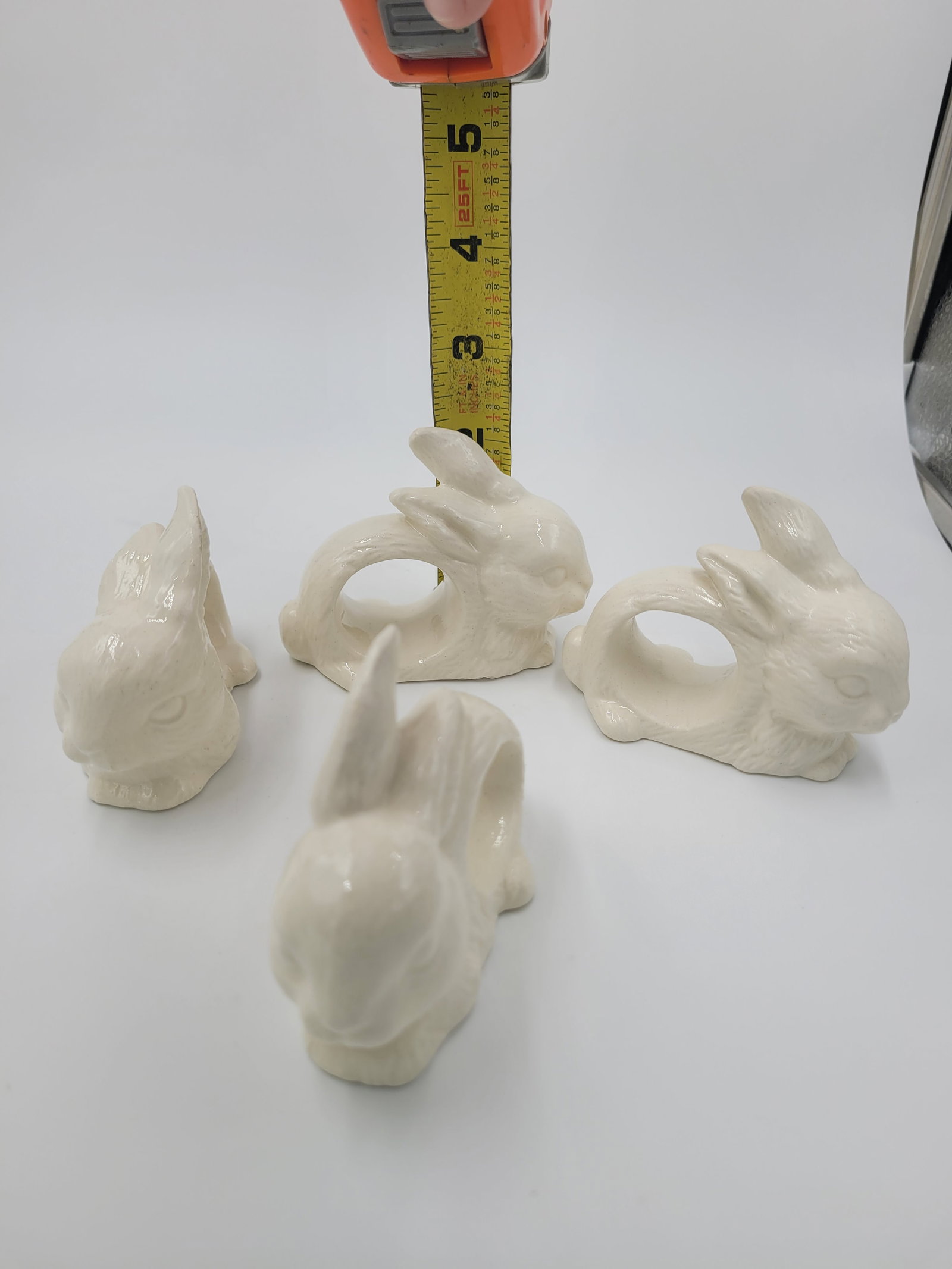 1990s Farmhouse Glazed White Ceramic Bunny Napkin Rings-Set of 4 - 11