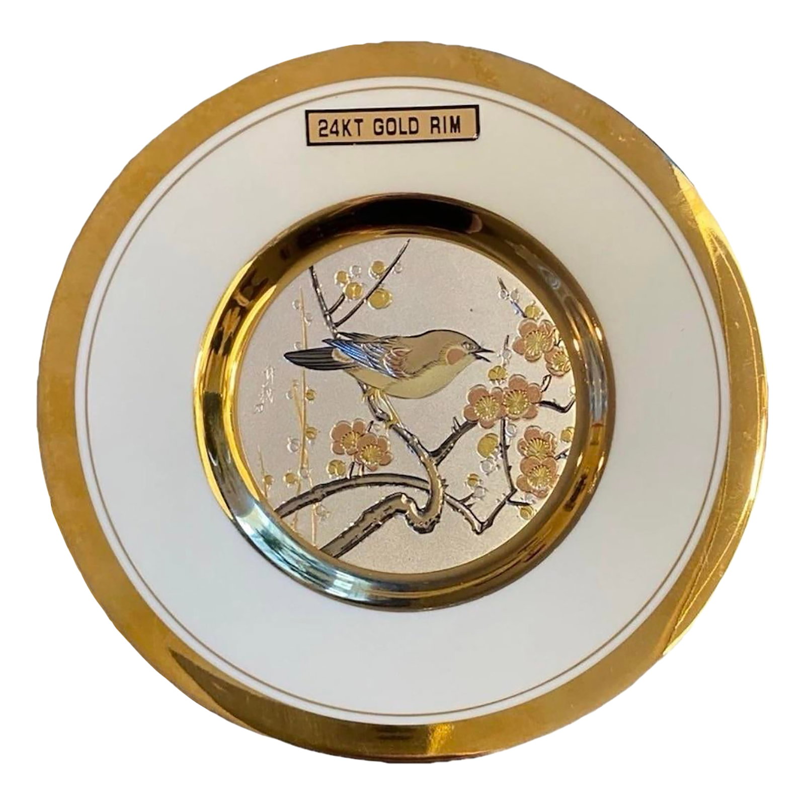 1950s Chokin Art 24kt Gold Rim Plate Plum Blossoms Dynasty Gallery Fine China 6.5"