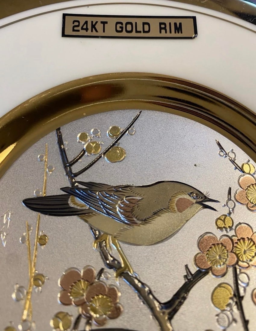 1950s Chokin Art 24kt Gold Rim Plate Plum Blossoms Dynasty Gallery Fine China 6.5" - 6