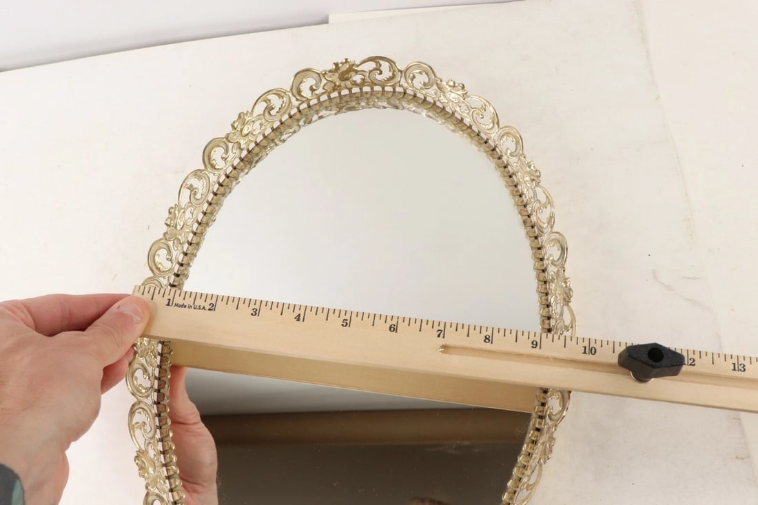 Vintage 70s Mid Century Modern MCM Oval Metal Floral Geometric Mirrored Vanity Tray - 5