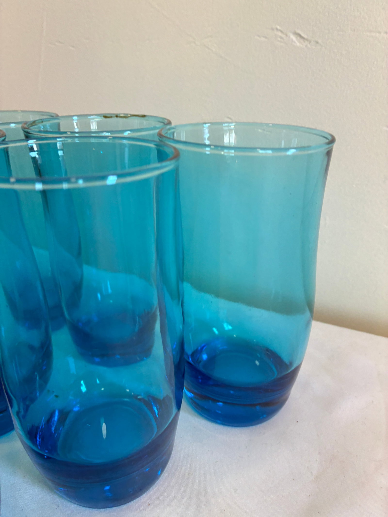 Vintage Mid-Century Modern Aqua Blue Drinking Glass Tumblers - Set of 6 - 2