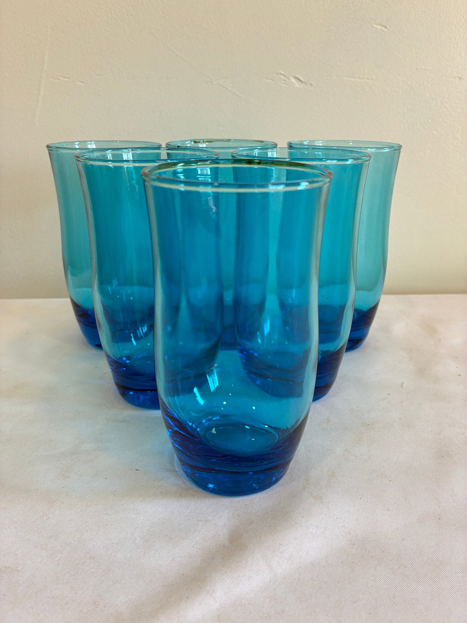 Vintage Mid-Century Modern Aqua Blue Drinking Glass Tumblers - Set of 6 - 3