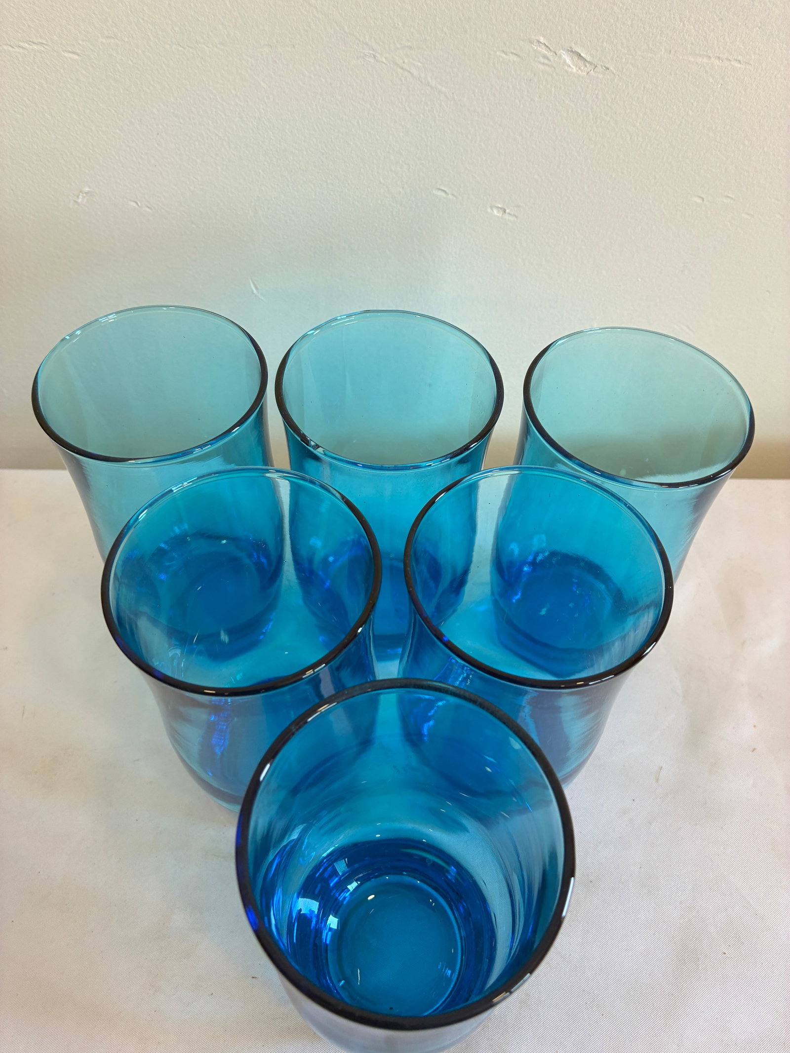 Vintage Mid-Century Modern Aqua Blue Drinking Glass Tumblers - Set of 6 - 4