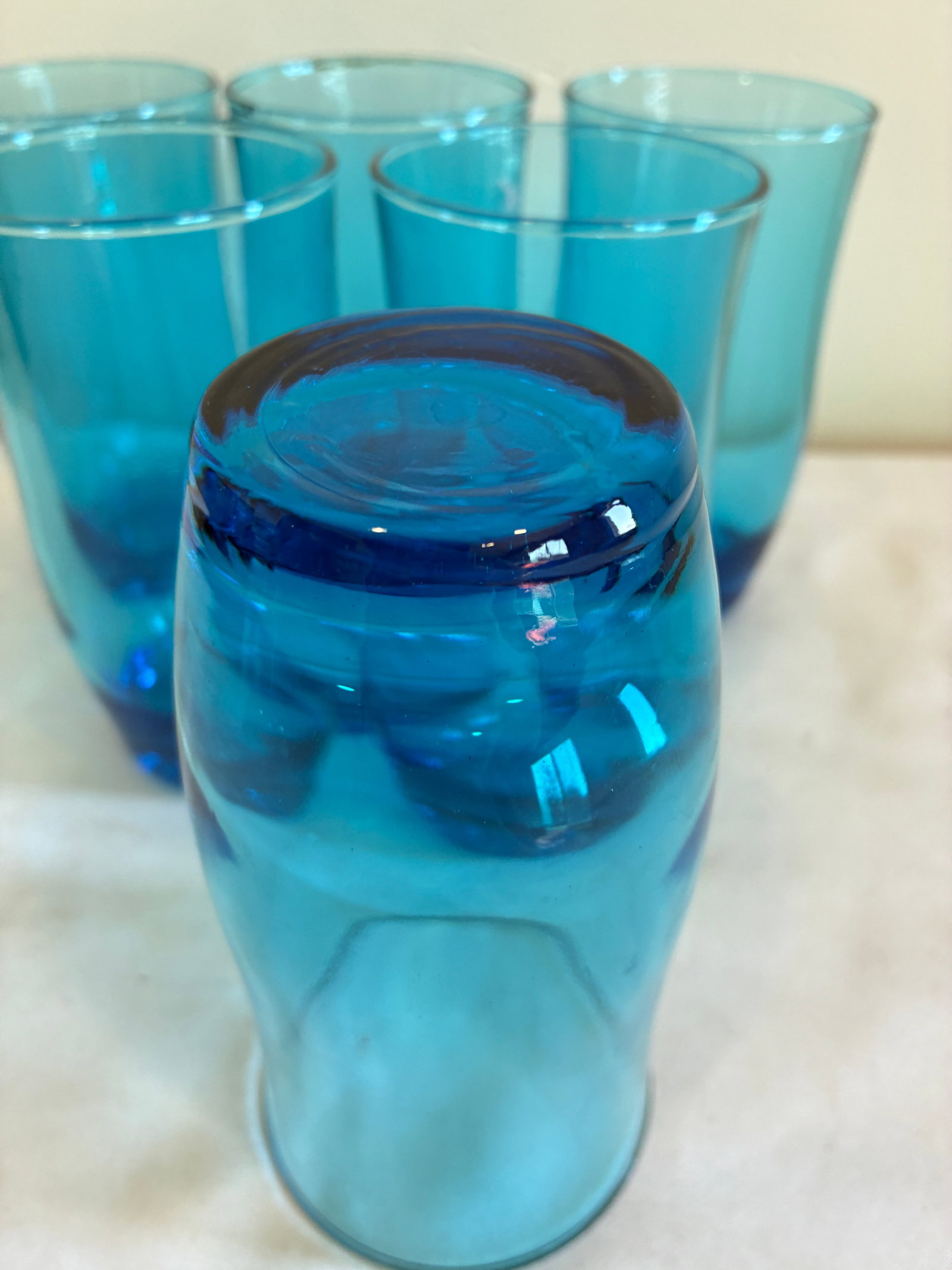 Vintage Mid-Century Modern Aqua Blue Drinking Glass Tumblers - Set of 6 - 7