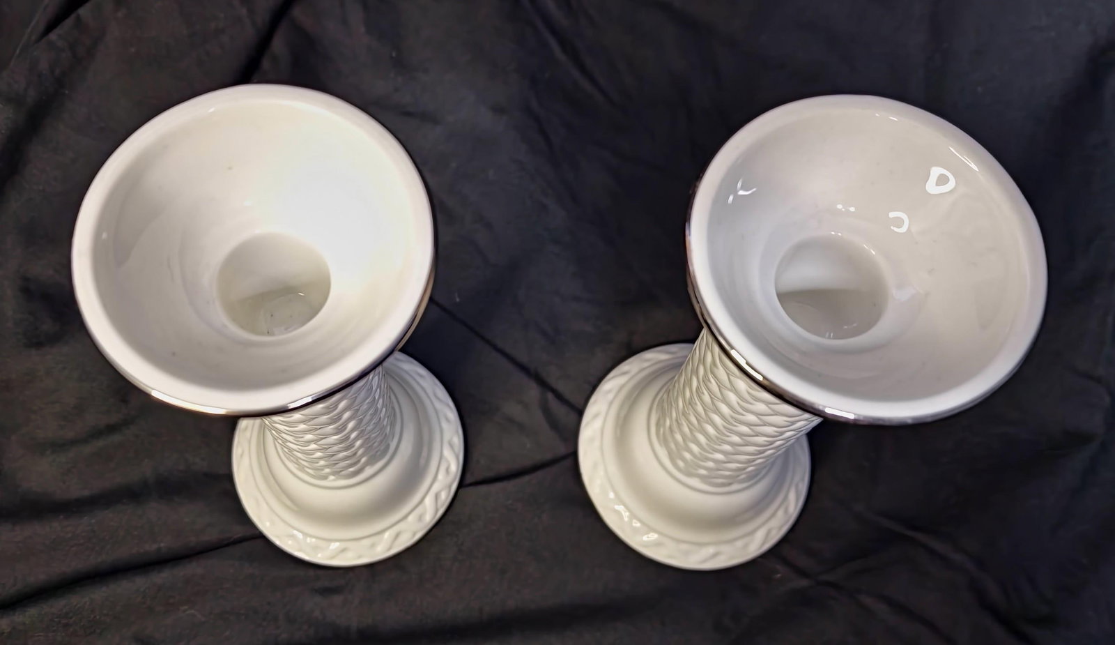 Lenox Set of Woven Candlesticks ~ Platinum Illuminations Collection ~ Bone China - 2