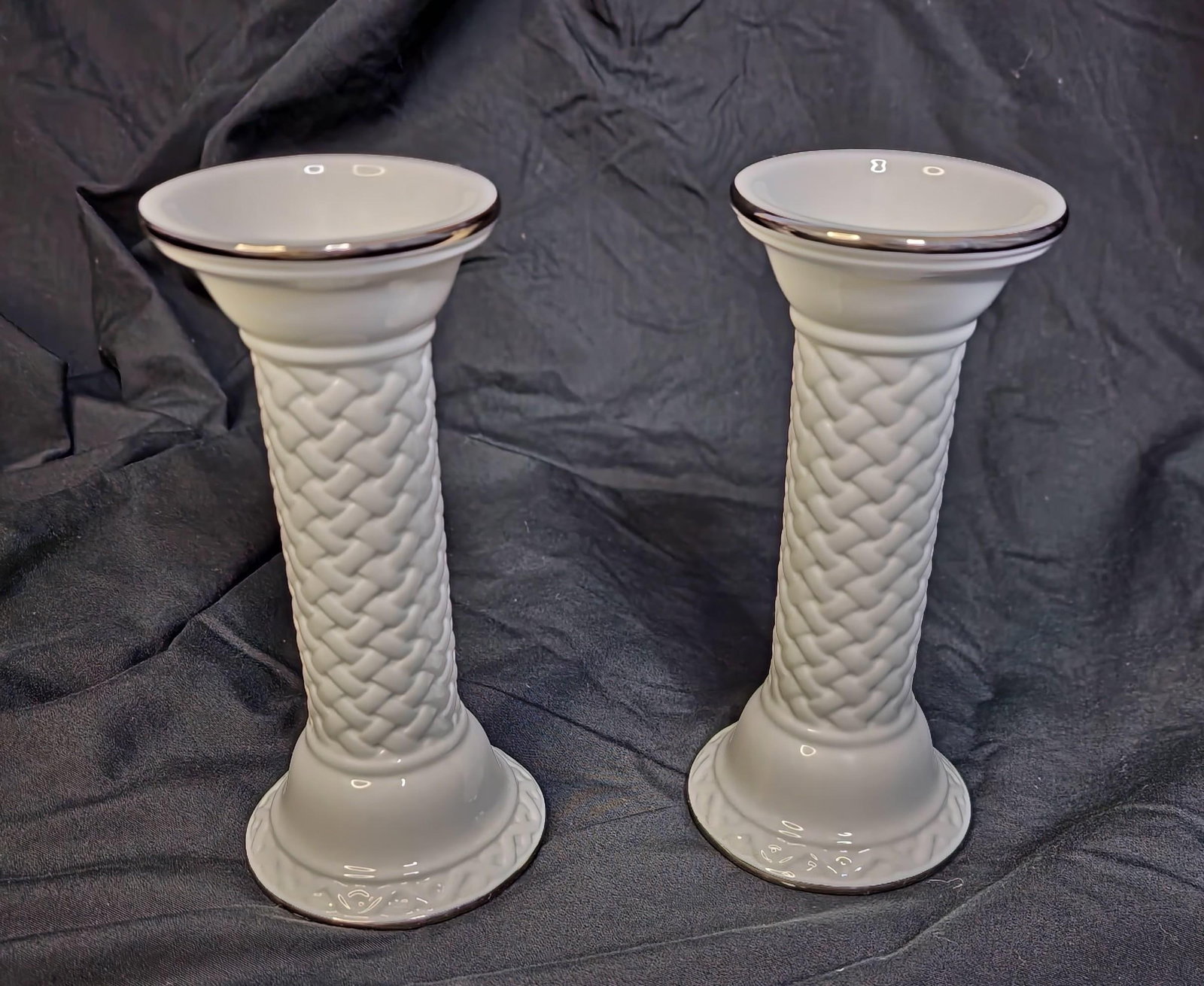 Lenox Set of Woven Candlesticks ~ Platinum Illuminations Collection ~ Bone China - 3