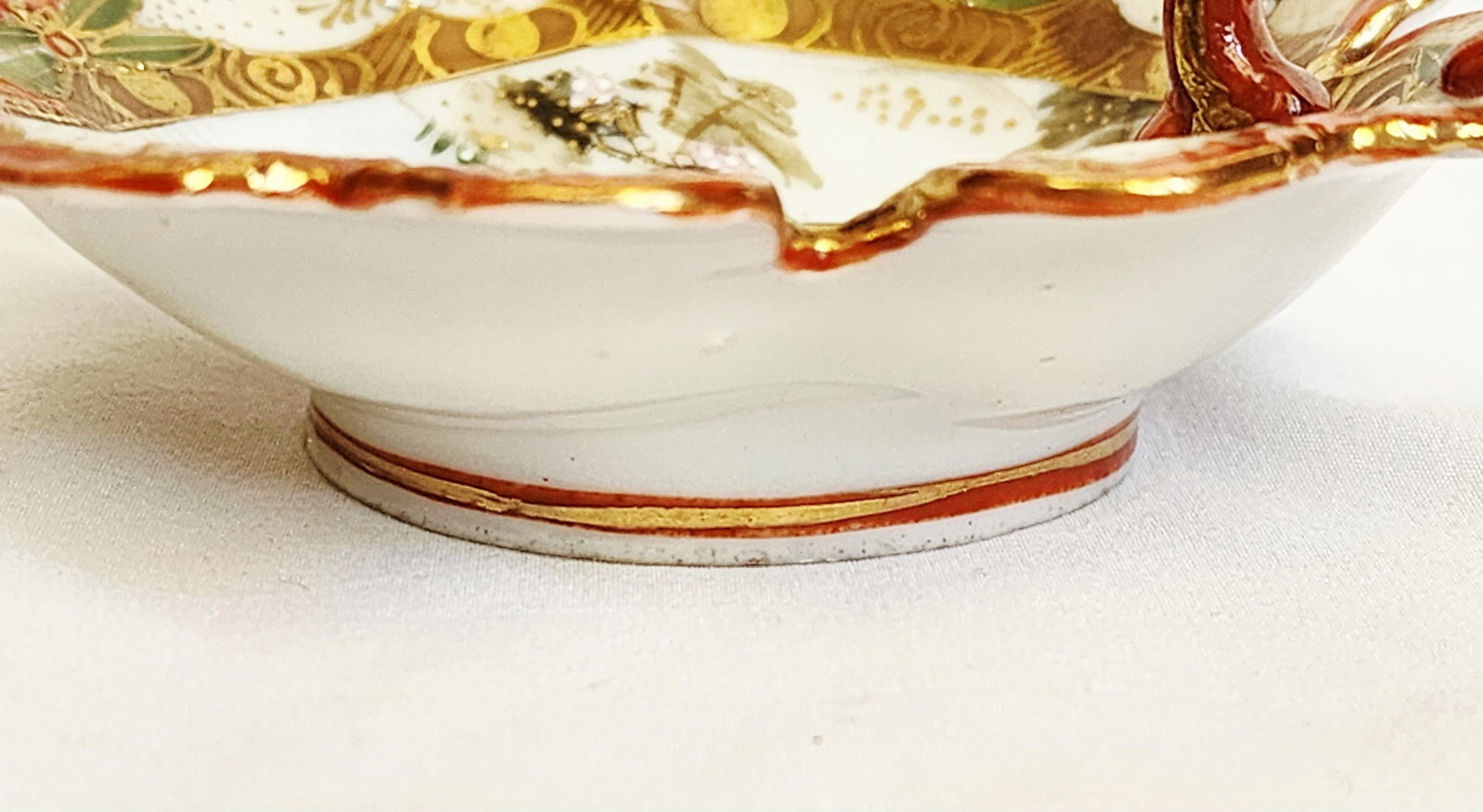 Antique Hand Painted Japanese Kutani Porcelain Trinket Bowl Asian Handled Bowl Decor - 4