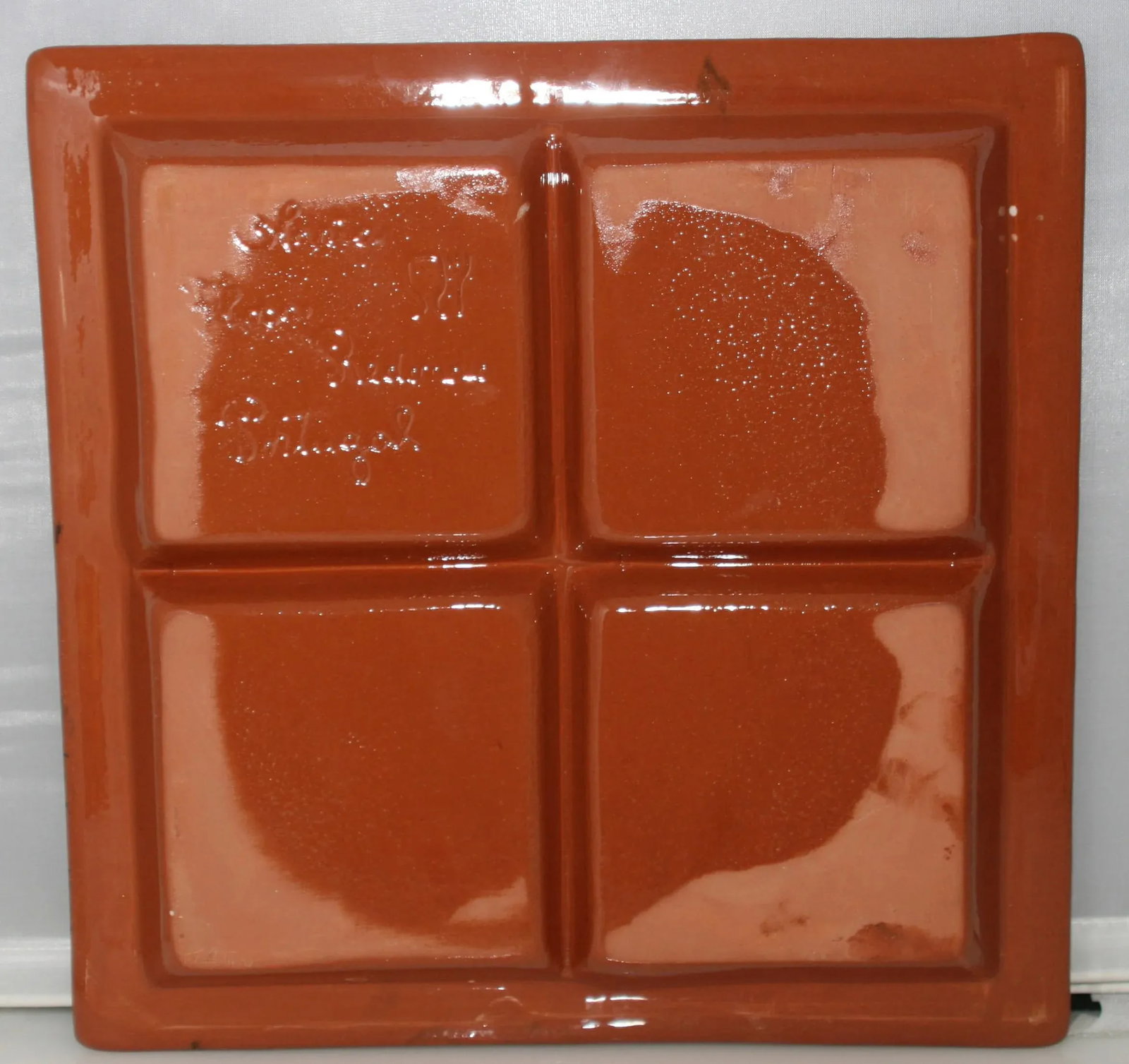 Vintage Hand Crafted Portugal Pottery Square Floral Divided Serving Tray - 6