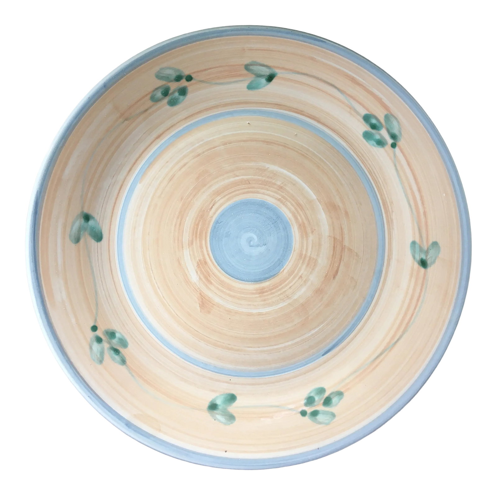 Vintage Caleca Peach Floral Italian Ceramic Serving Platter: An Italian ceramic serving platter in watercolor peach, powder blue and trimmed with a wreath of fresh green leaves. Ships within 1-2 days using USPS. All items packed with care. Please contact us